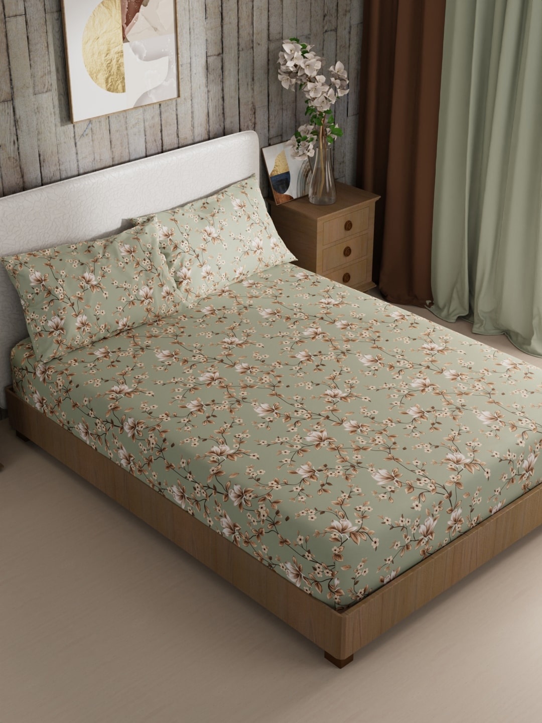 

BIANCA Mikasa Green & White Floral Bamboo Micro 200 TC King Bedsheet with 2 Pillow Covers