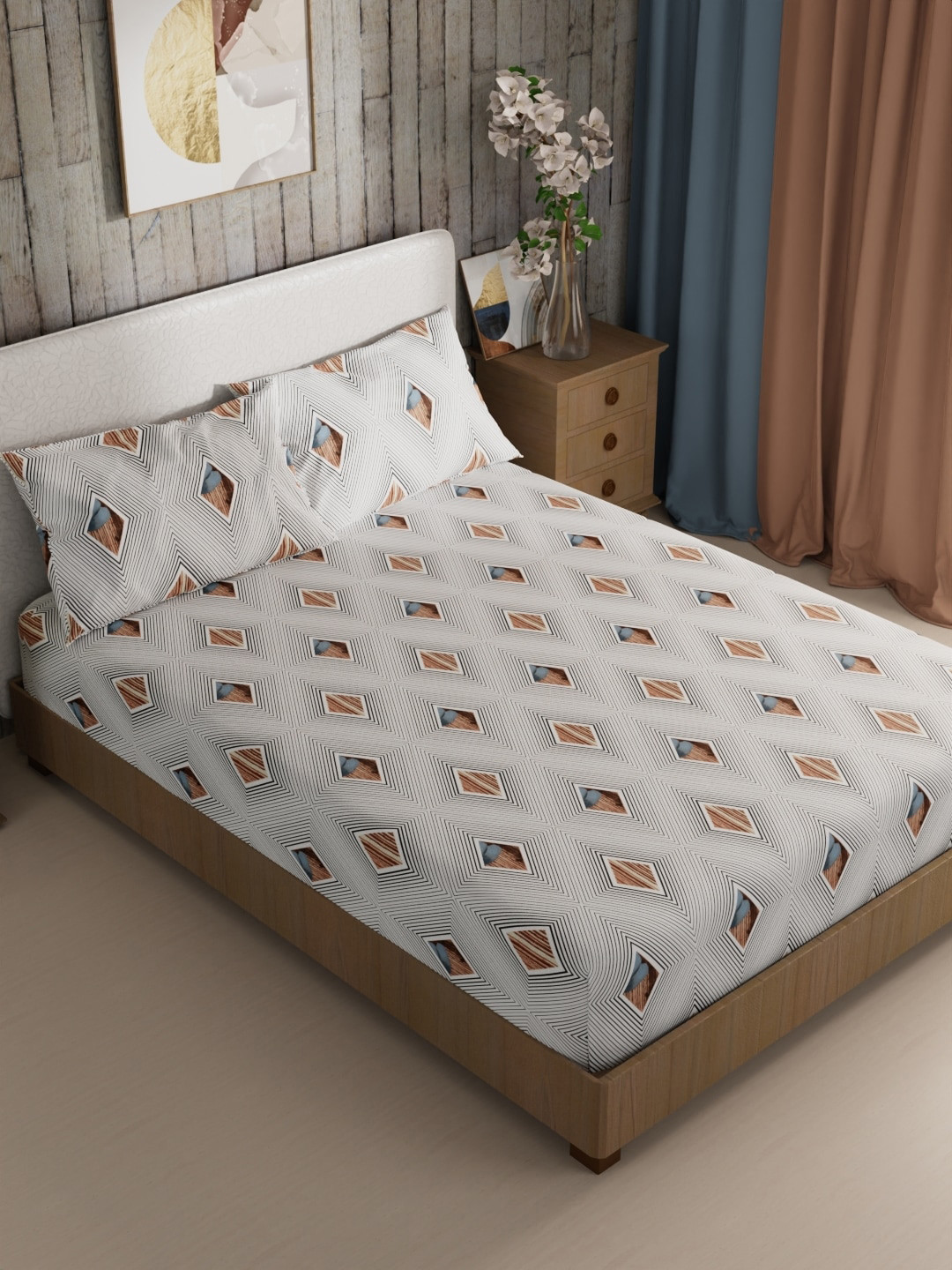 

BIANCA Mikasa Black & Brown Geometric Bamboo Micro 200 TC King Bedsheet & 2 Pillow Covers