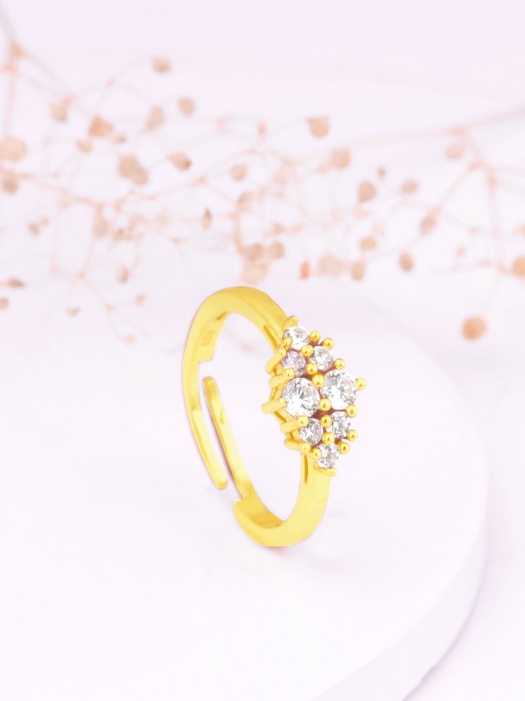 

GIVA Gold-Plated CZ Studded Finger Ring