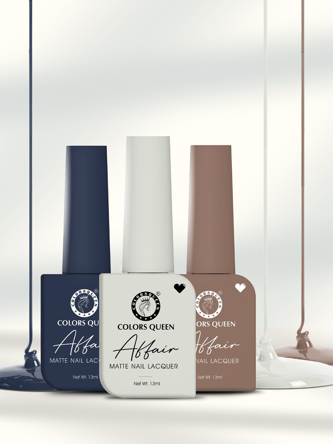 

Colors Queen Affair 3-Pcs Matte Nail Lacquer -Midnight Magnet-Moon Mist- Nut Pudding, Multi