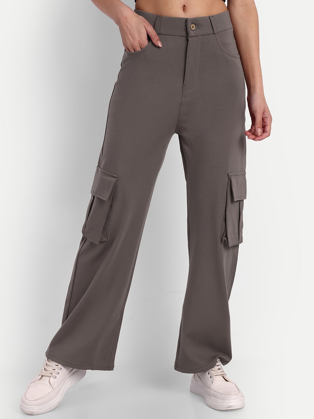 

BROADSTAR Women Smart Loose Fit High-Rise Easy Wash Cargos, Brown