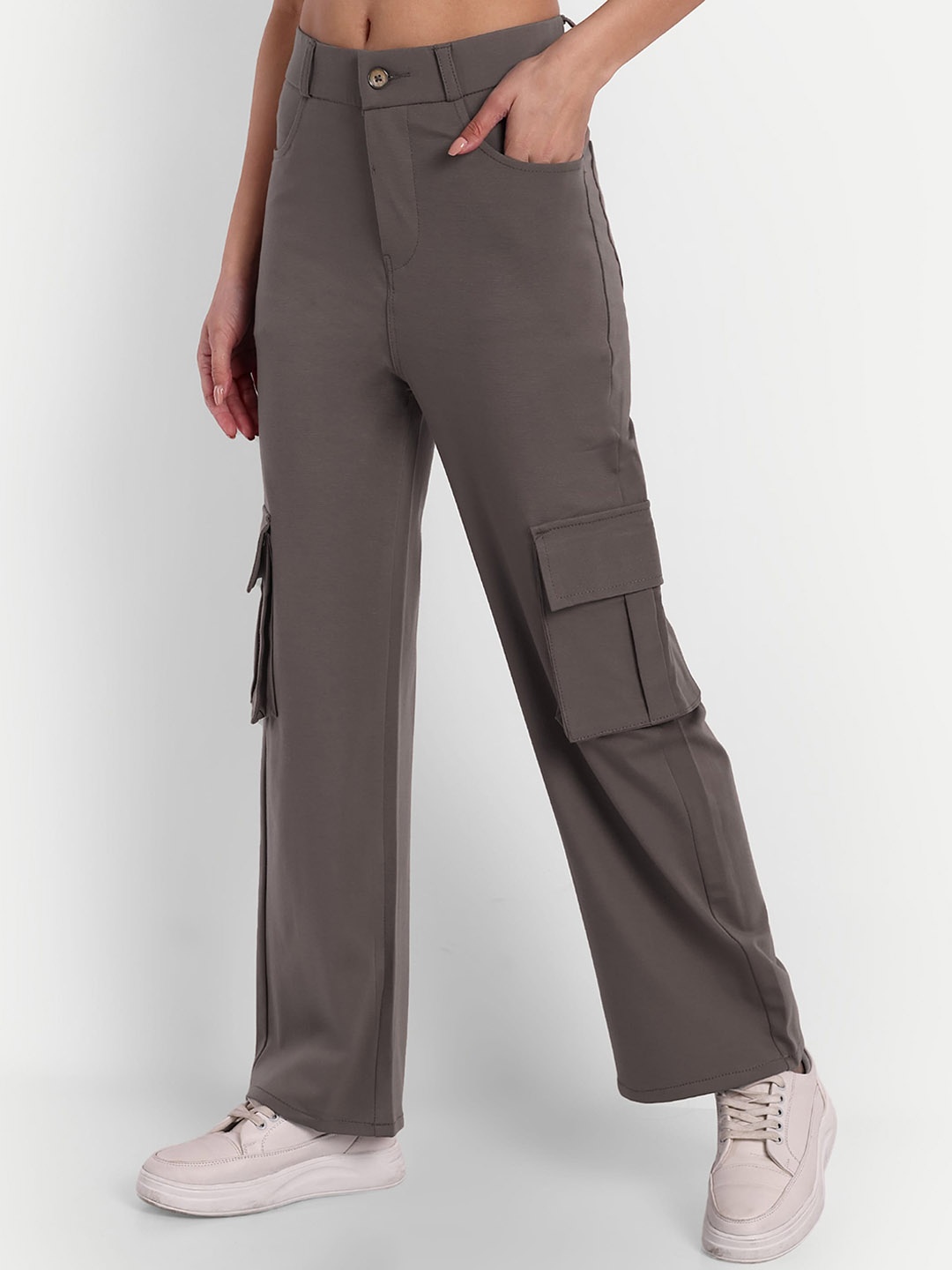 

BROADSTAR Women Smart Loose Fit High-Rise Easy Wash Lyocell Cargos Trousers, Brown