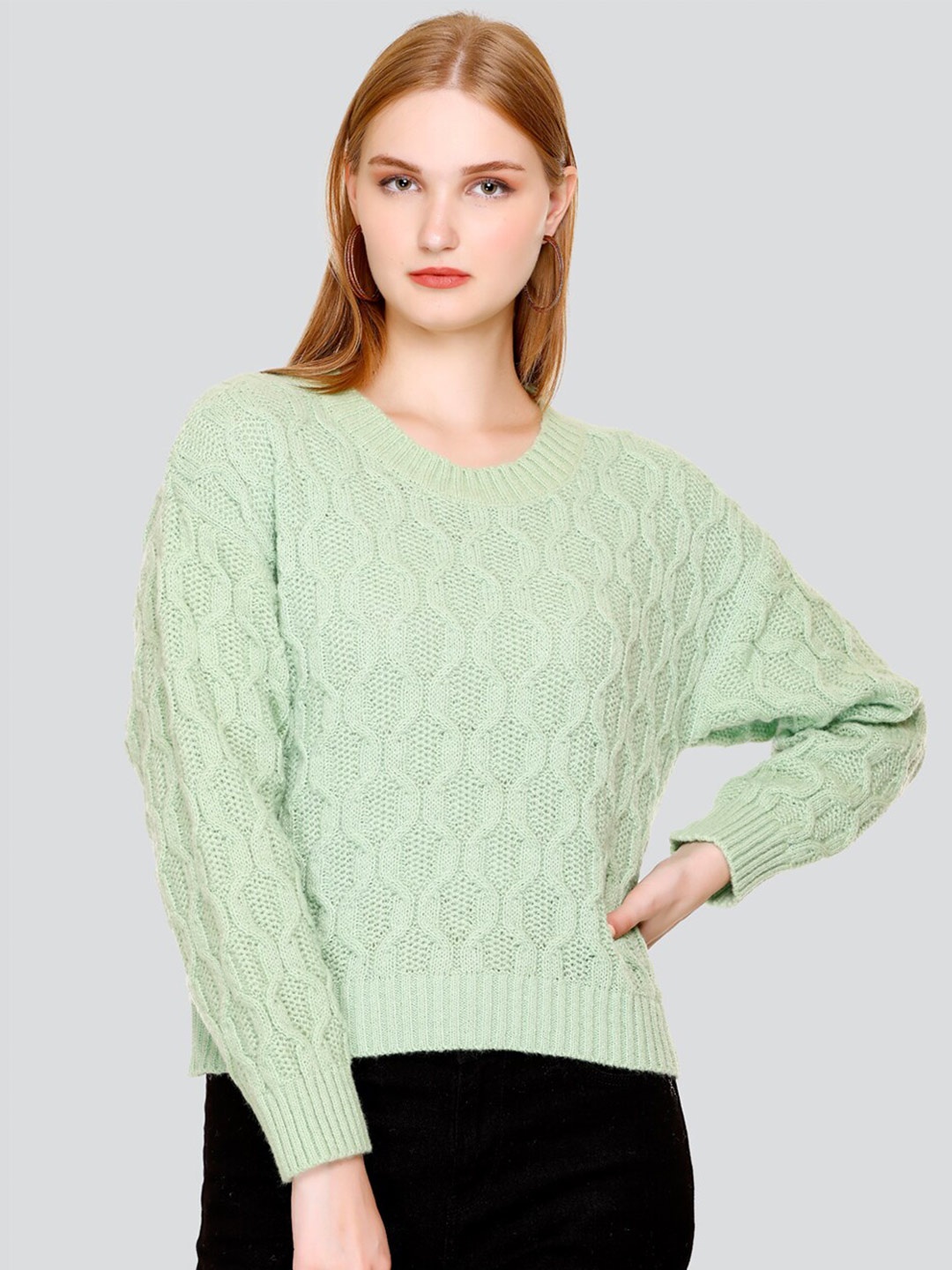 

GOSHA & MAU Self Design Round Neck Wool Top, Green