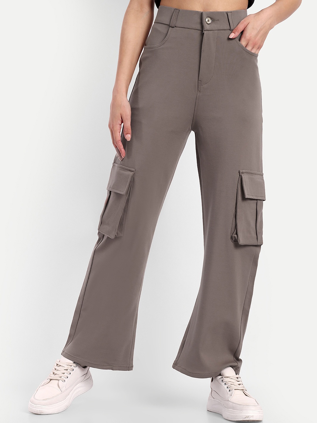 

Next One Women Smart Loose Fit High-Rise Easy Wash Cargos Trousers, Brown
