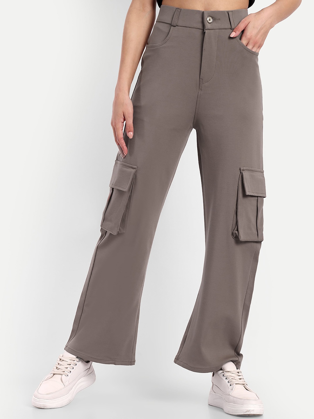 

Next One Women Smart Loose Fit High-Rise Easy Wash Cargos Trousers, Brown