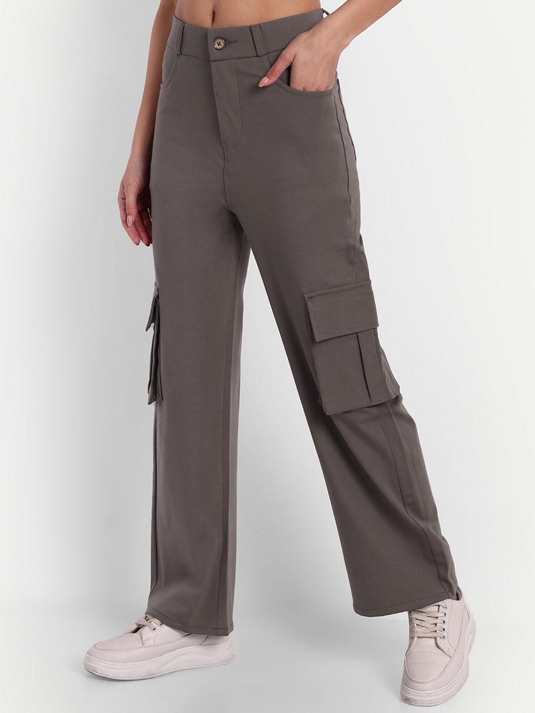 

Next One Women Smart Loose Fit High-Rise Easy Wash Cargo Trousers, Brown