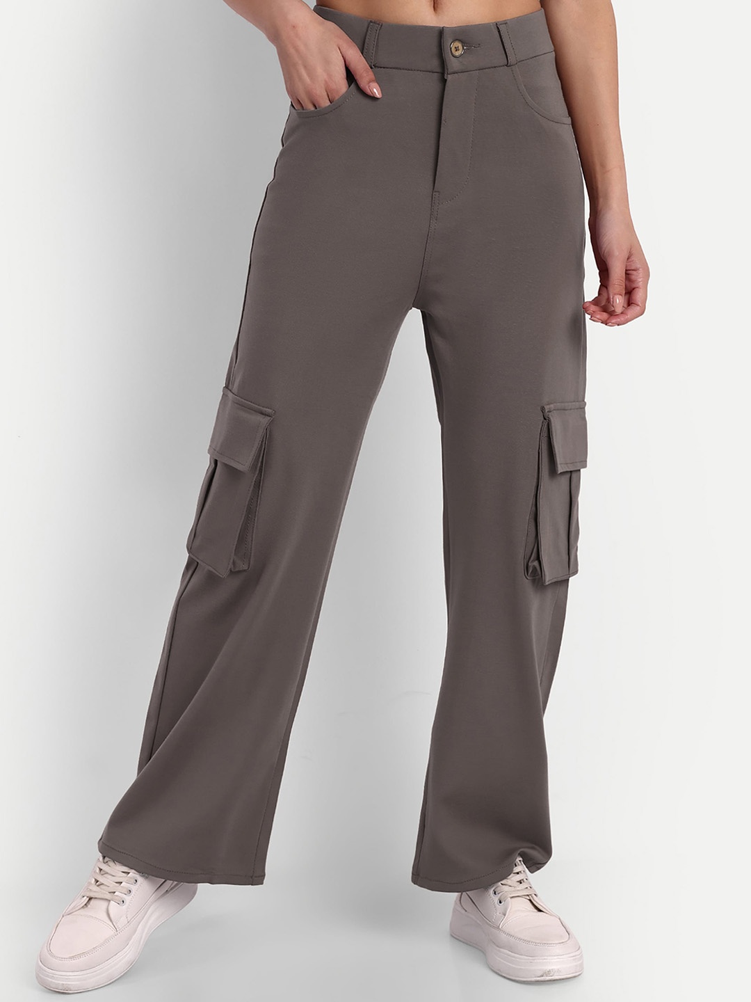 

Next One Women Smart Loose Fit High-Rise Easy Wash Cargos Trousers, Brown