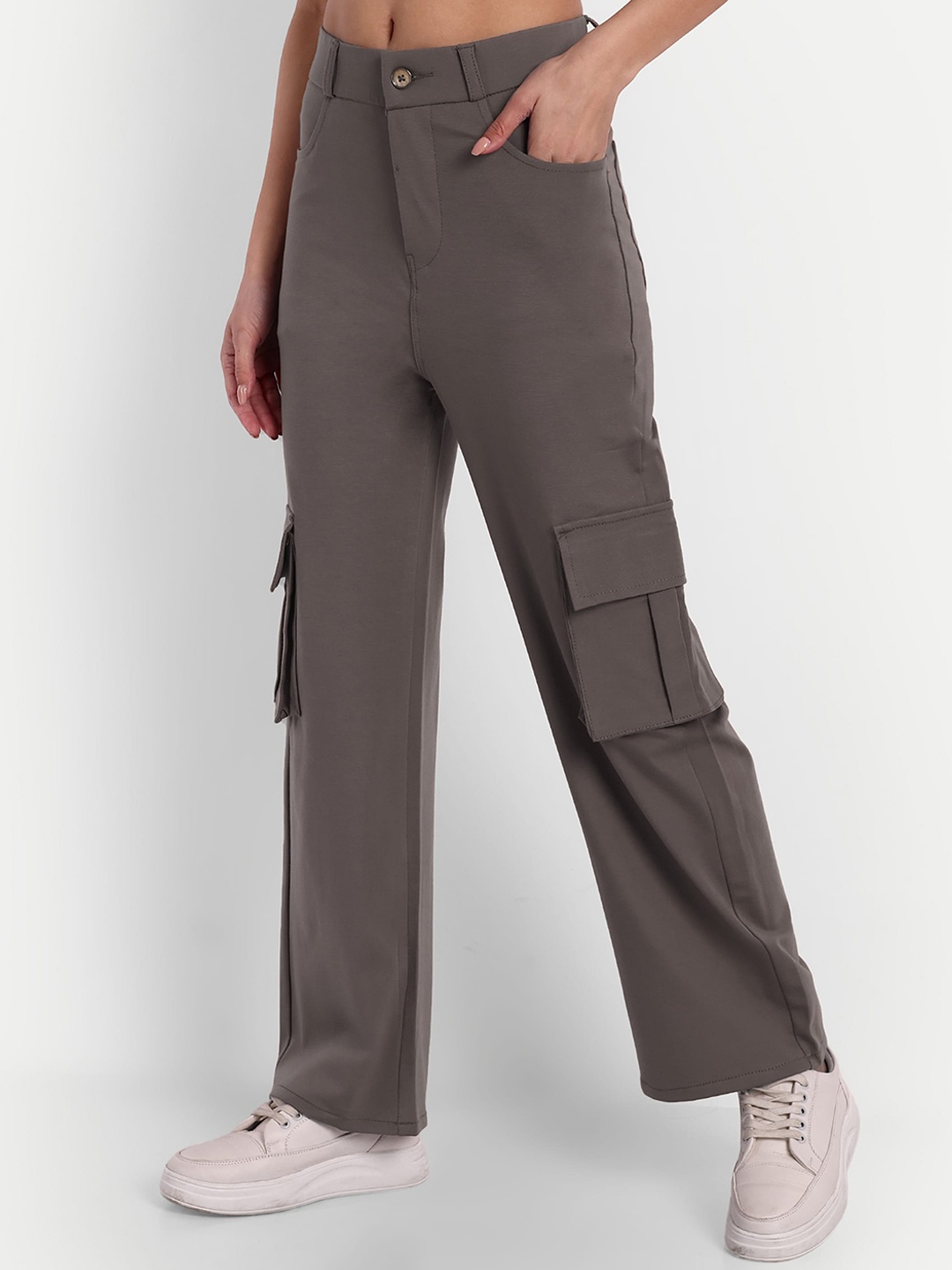 

Next One Women Brown Smart Loose Fit High-Rise Easy Wash Cargo Trousers