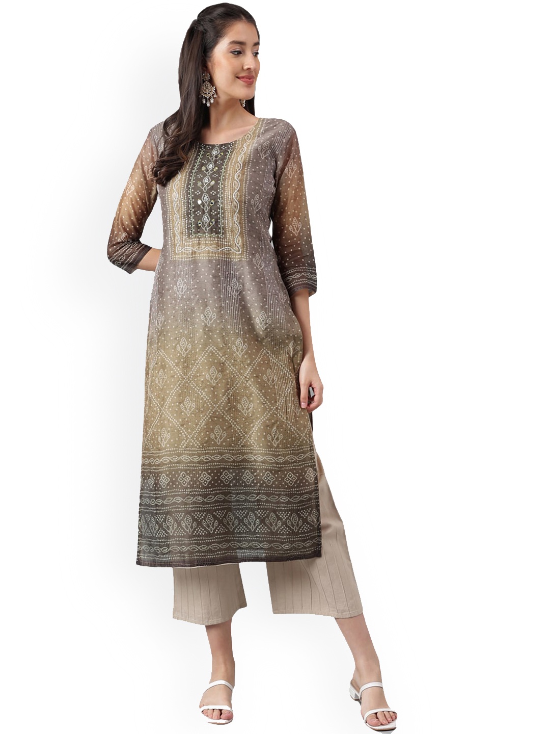 

Nimayaa Ethnic Motifs Printed Kurta, Brown