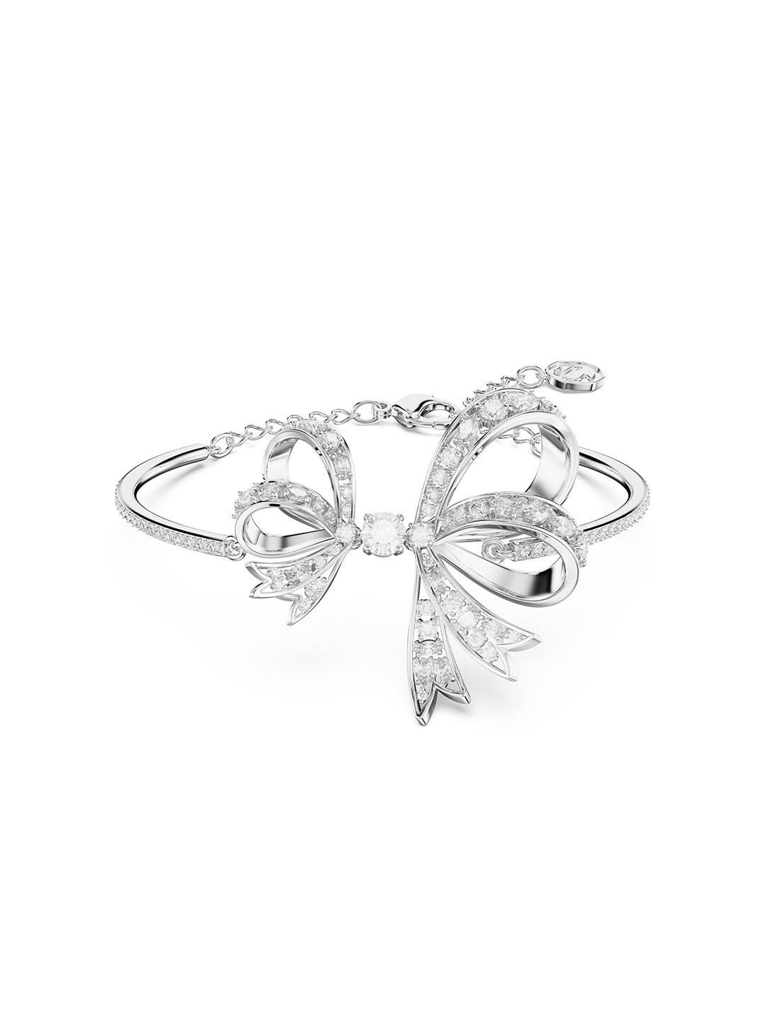 

SWAROVSKI Hyperbola Bow Design Rhodium-Plated Crystals Studded Bangle Style Bracelet, Silver