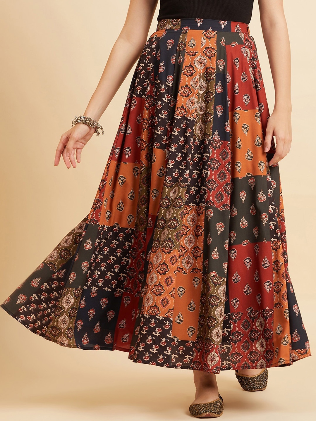 

Azira Printed Flared Maxi Skirt, Mustard