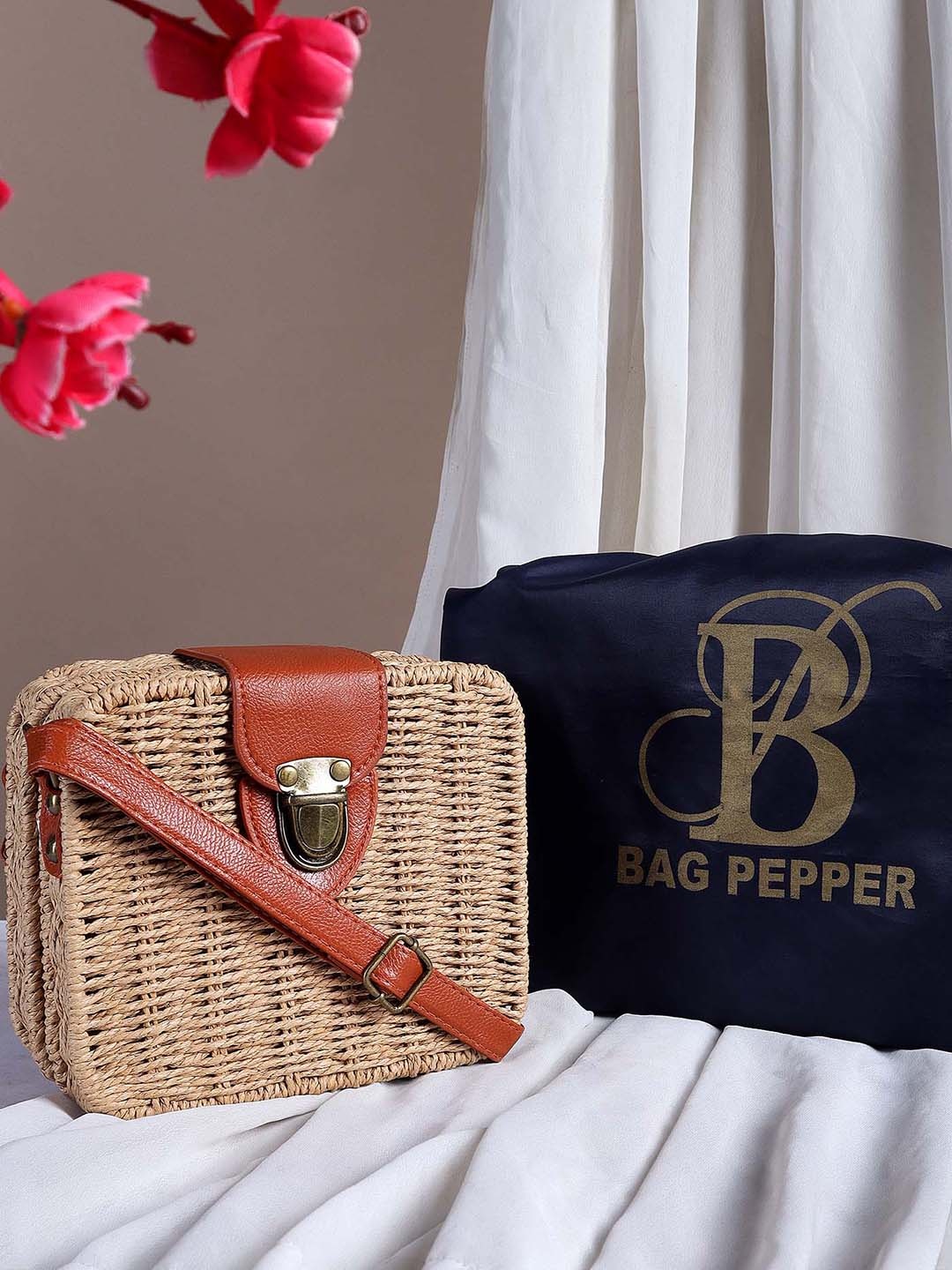 

Bag Pepper Self Design Structured Sling Bag, Beige