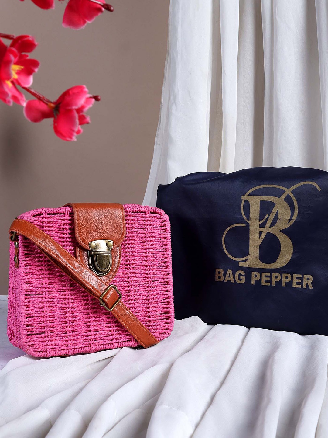 

Bag Pepper Self Design Structured Jute Sling Bag, Pink
