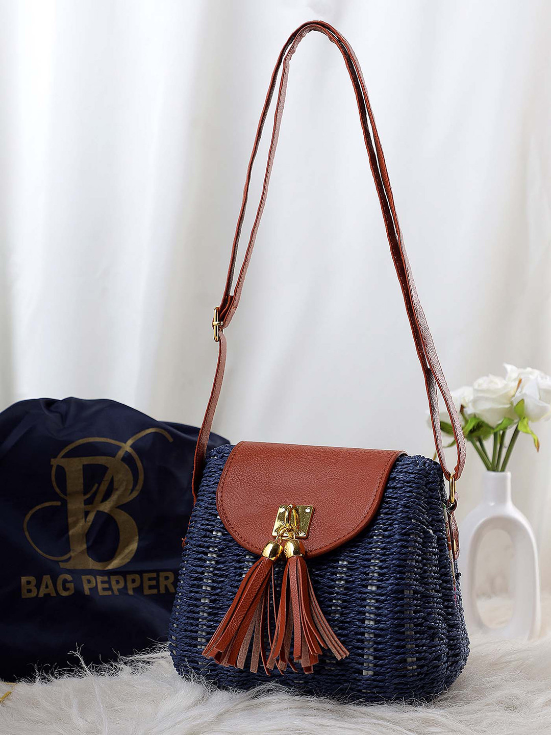 

Bag Pepper Self Design Structured Sling Bag, Navy blue