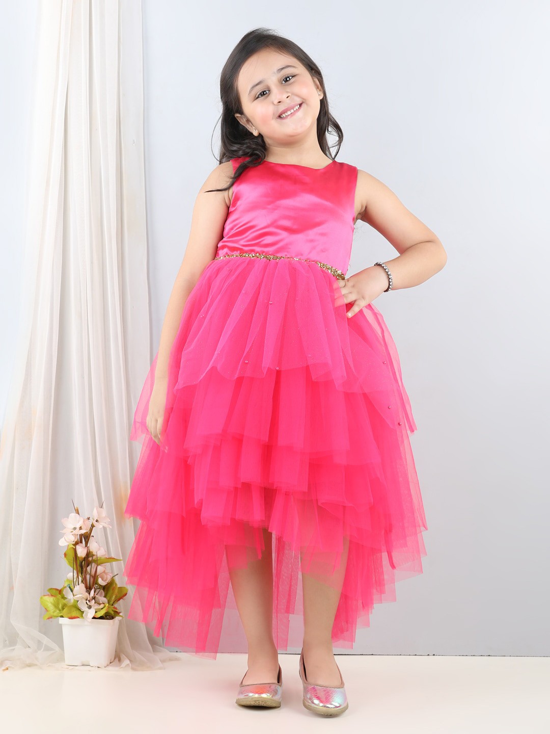

Toy Balloon kids Embellished Net Fit & Flare Maxi Dress, Pink