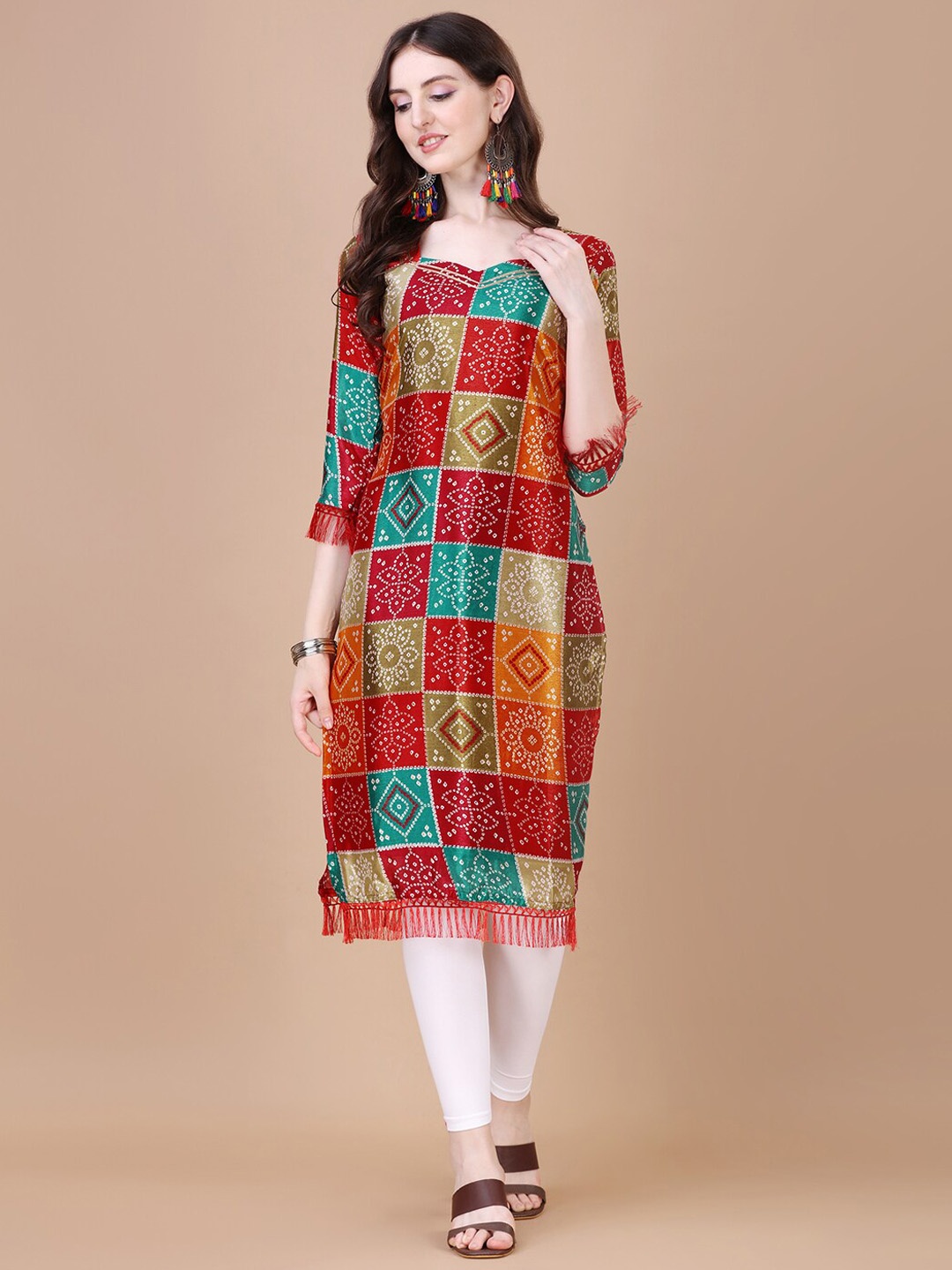 

PMD Fashion Bandhani Printed Silk Kurta, Red