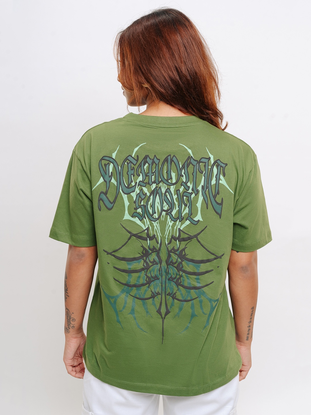 

FREAKINS Typography Printed Oversized Pure Cotton T-shirt, Green