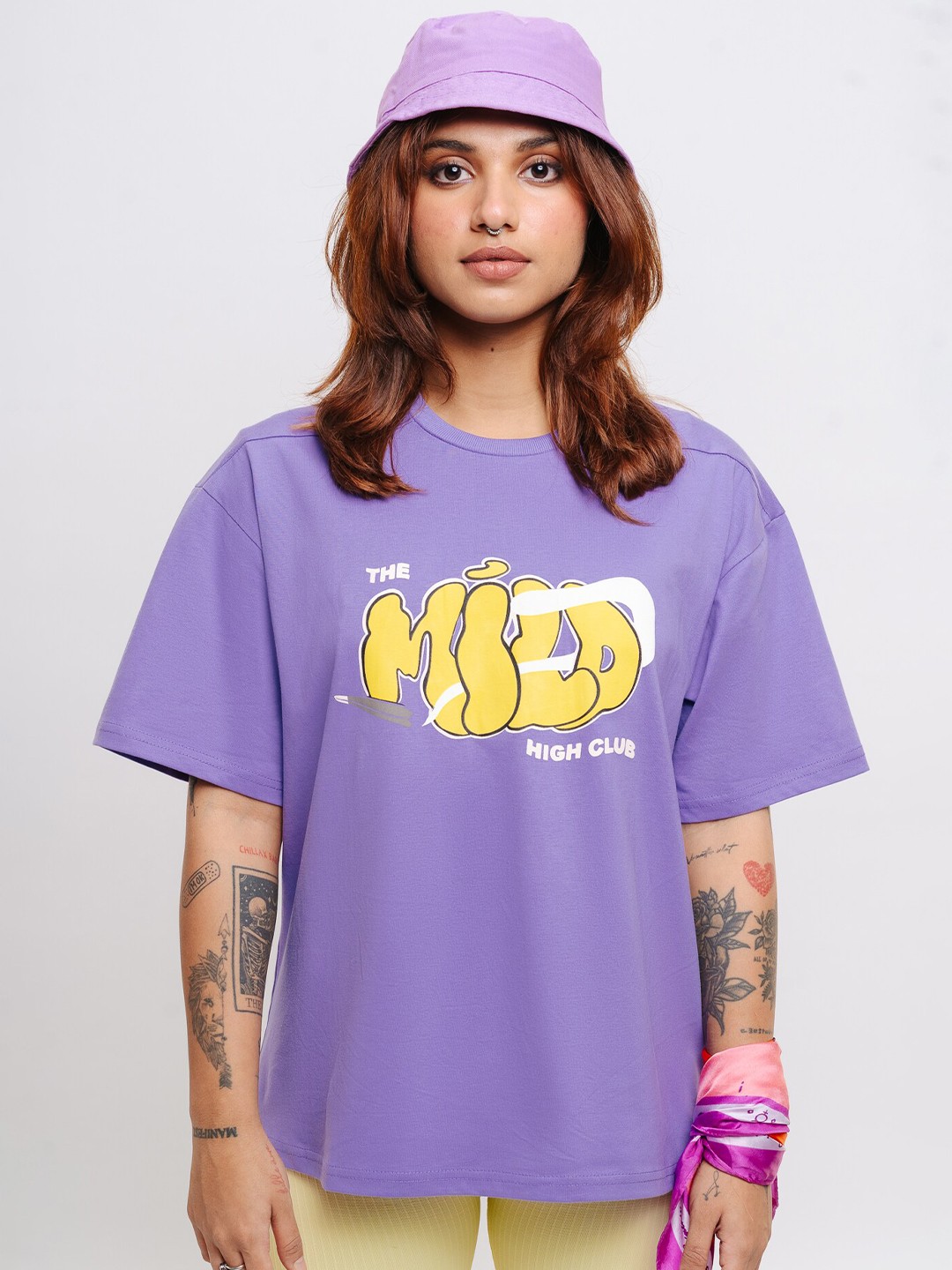 

FREAKINS Typography Printed pure Cotton Oversized T-shirt, Purple
