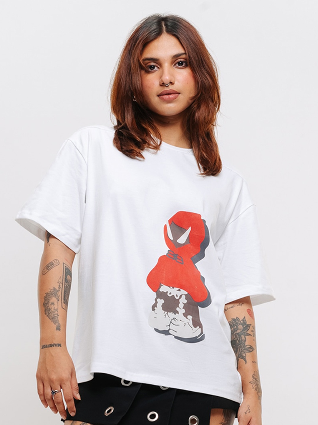 

FREAKINS Graphic Printed Oversized Fit Pure Cotton Casual T-Shirt, White