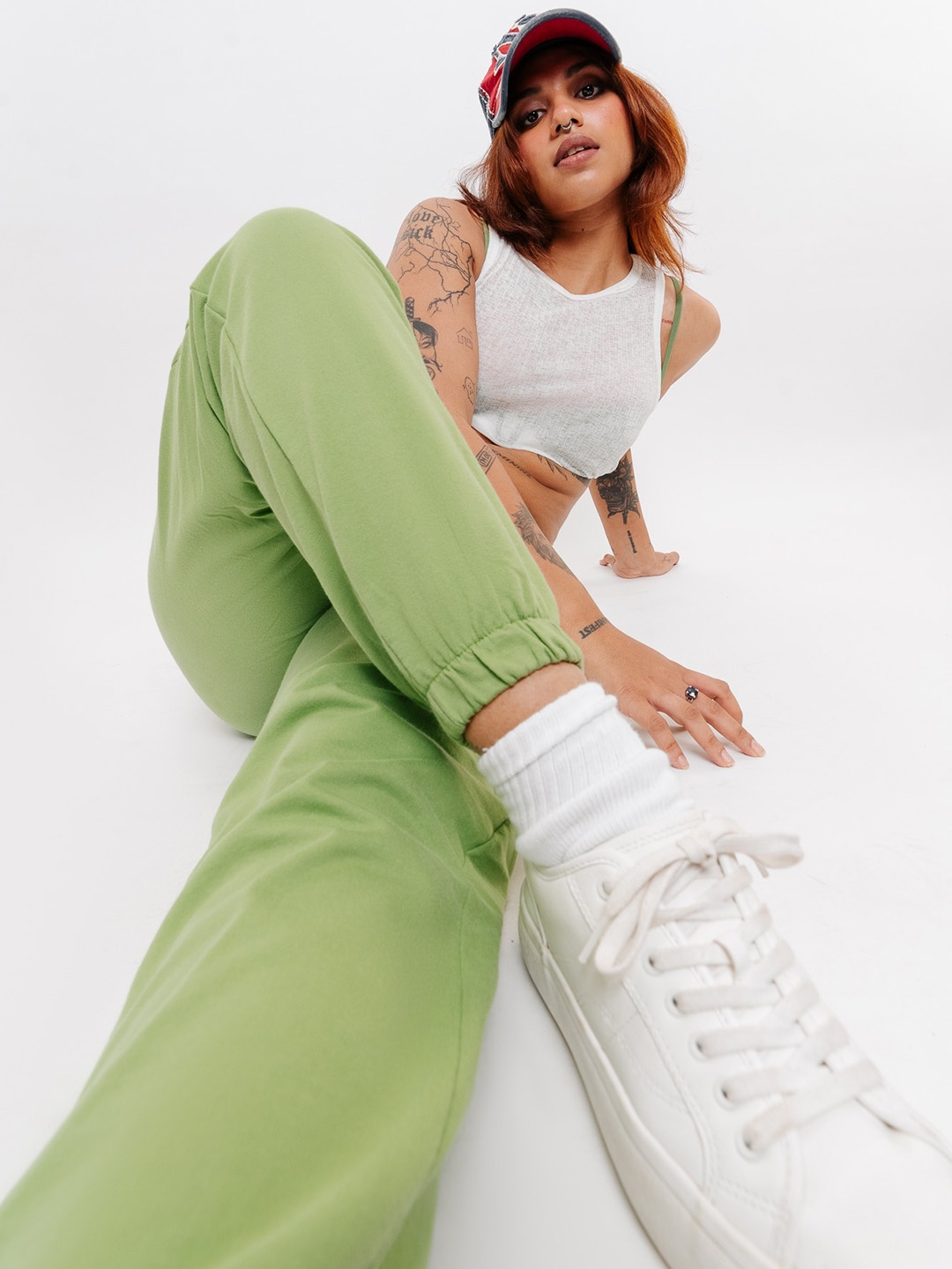 

FREAKINS Women Mid-Rise Clean Look Pure Cotton Joggers, Green