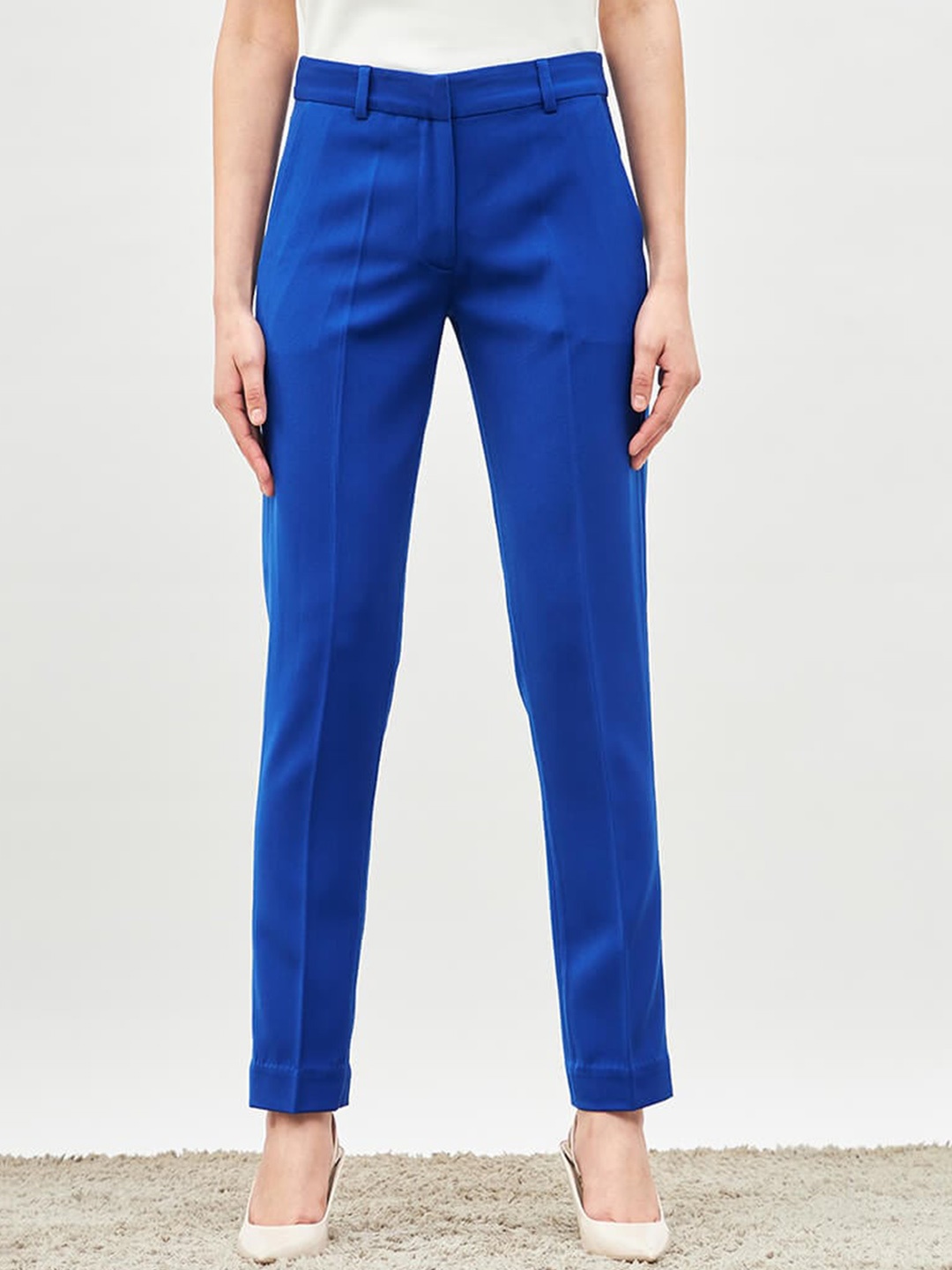 

SALT ATTIRE Women Tailored Mid-Rise Trousers, Blue