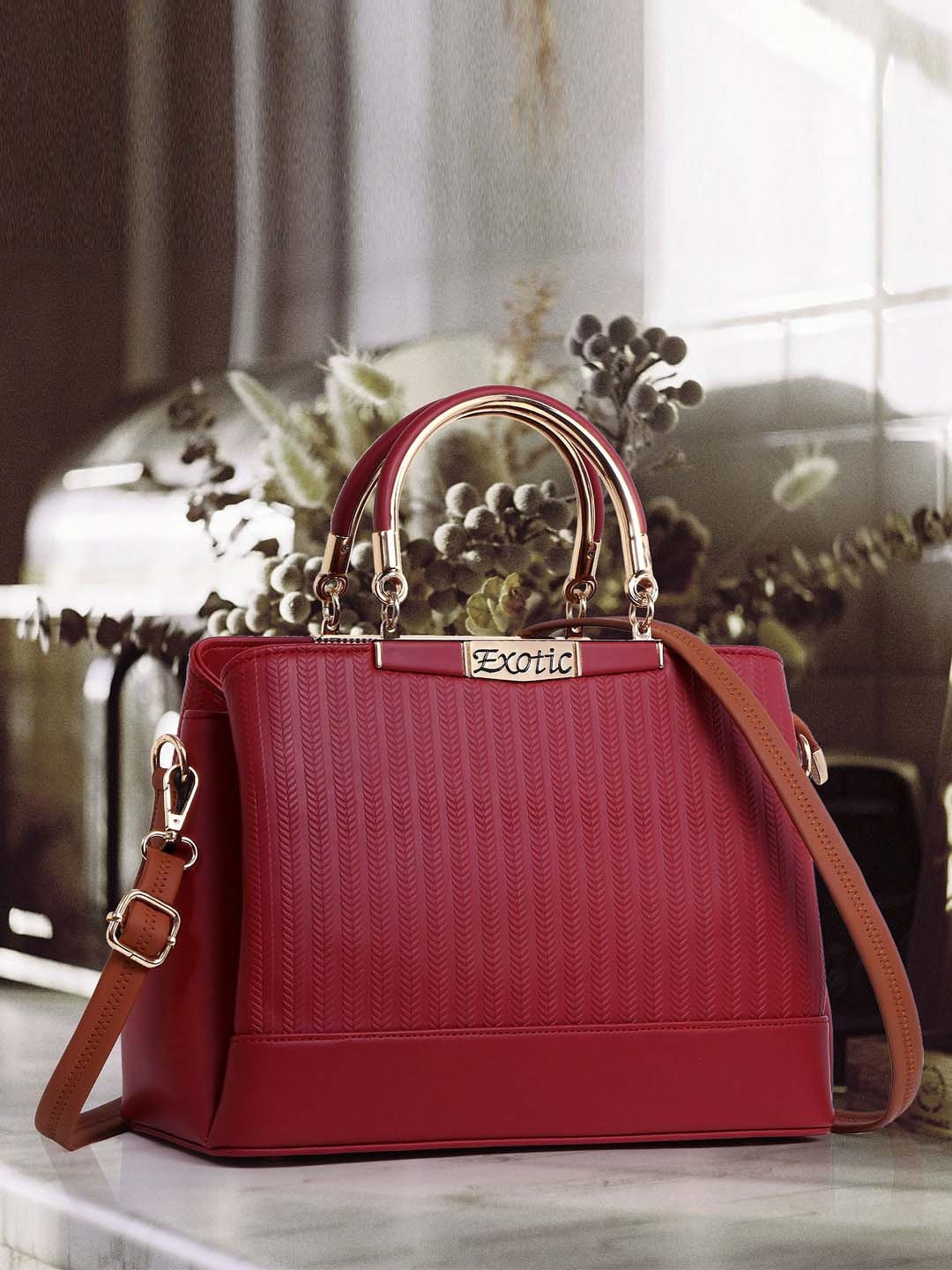 

Exotic Floral Textured Structured Handheld Bag, Maroon