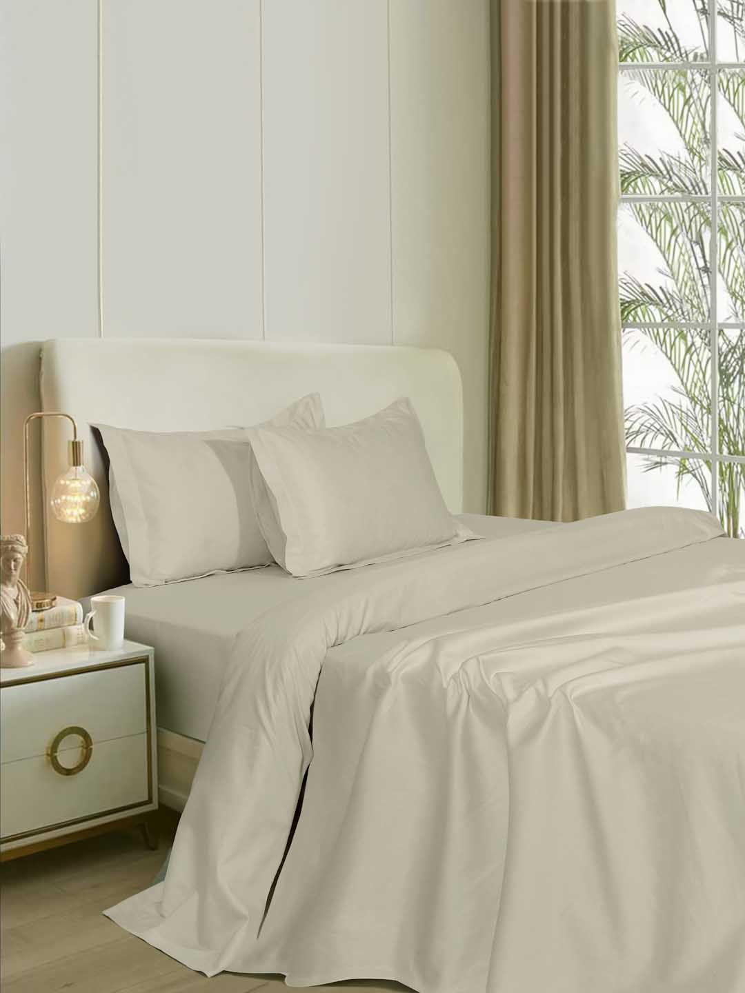 

Naksh Khaki Cotton 400 TC Super King Bedsheet With 2 Pillow Covers