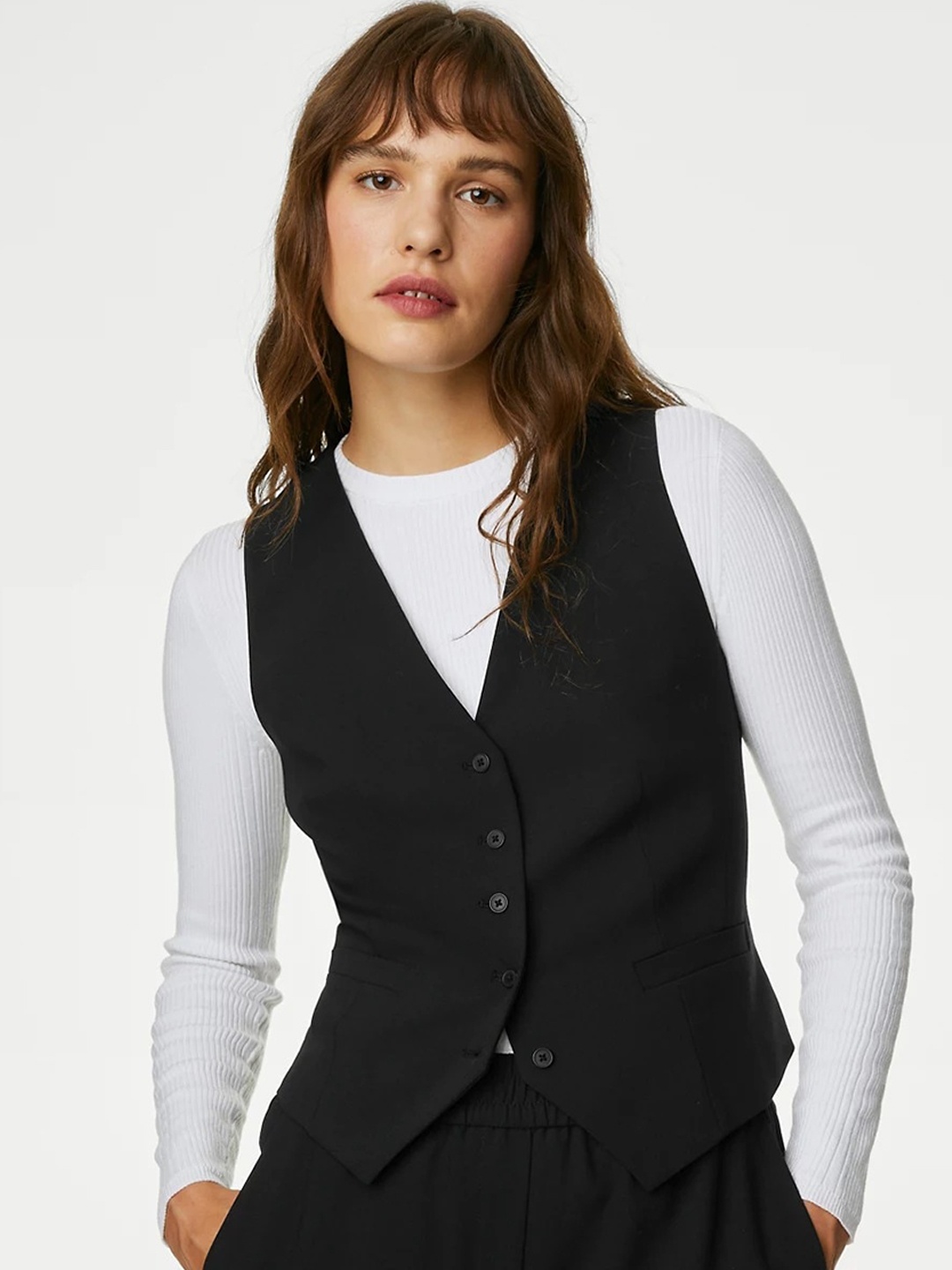 

Marks & Spencer V-Neck Asymmetric Wool-Look Waistcoat, Black