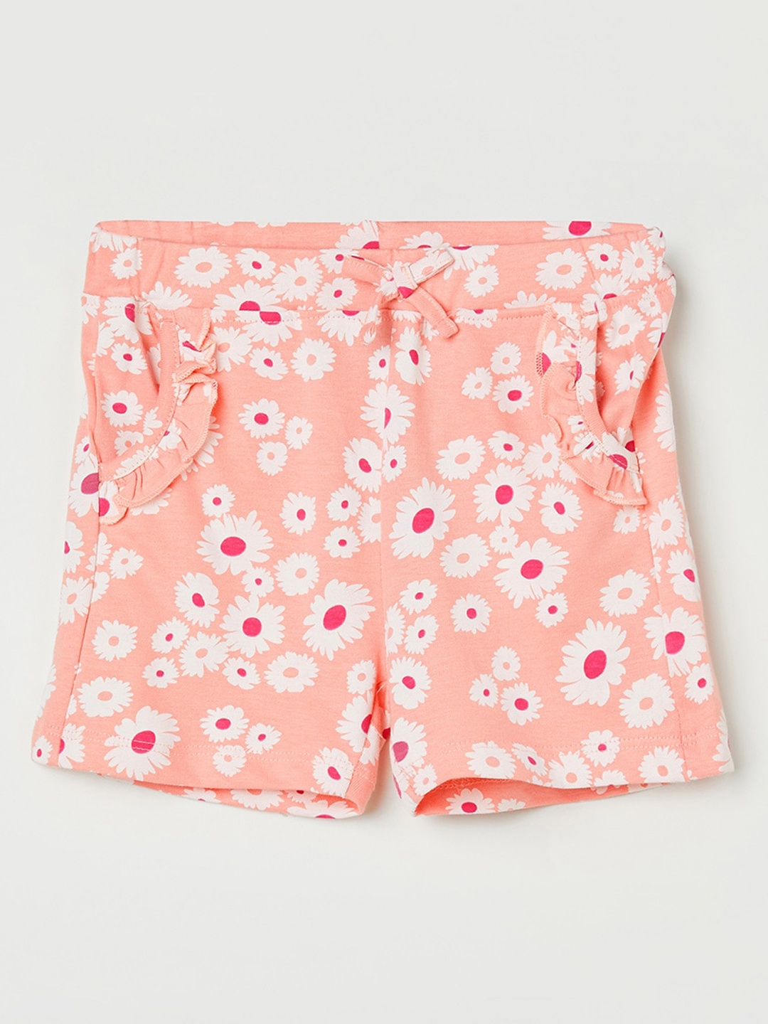 

Juniors by Lifestyle Girls Floral Printed Mid Rise Cotton Regular Shorts, Peach