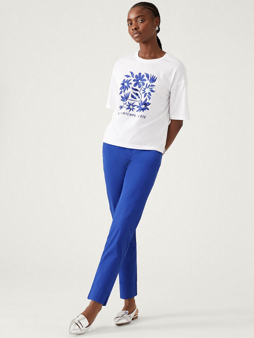 

Marks & Spencer Women High-Rise Chino Trousers, Blue