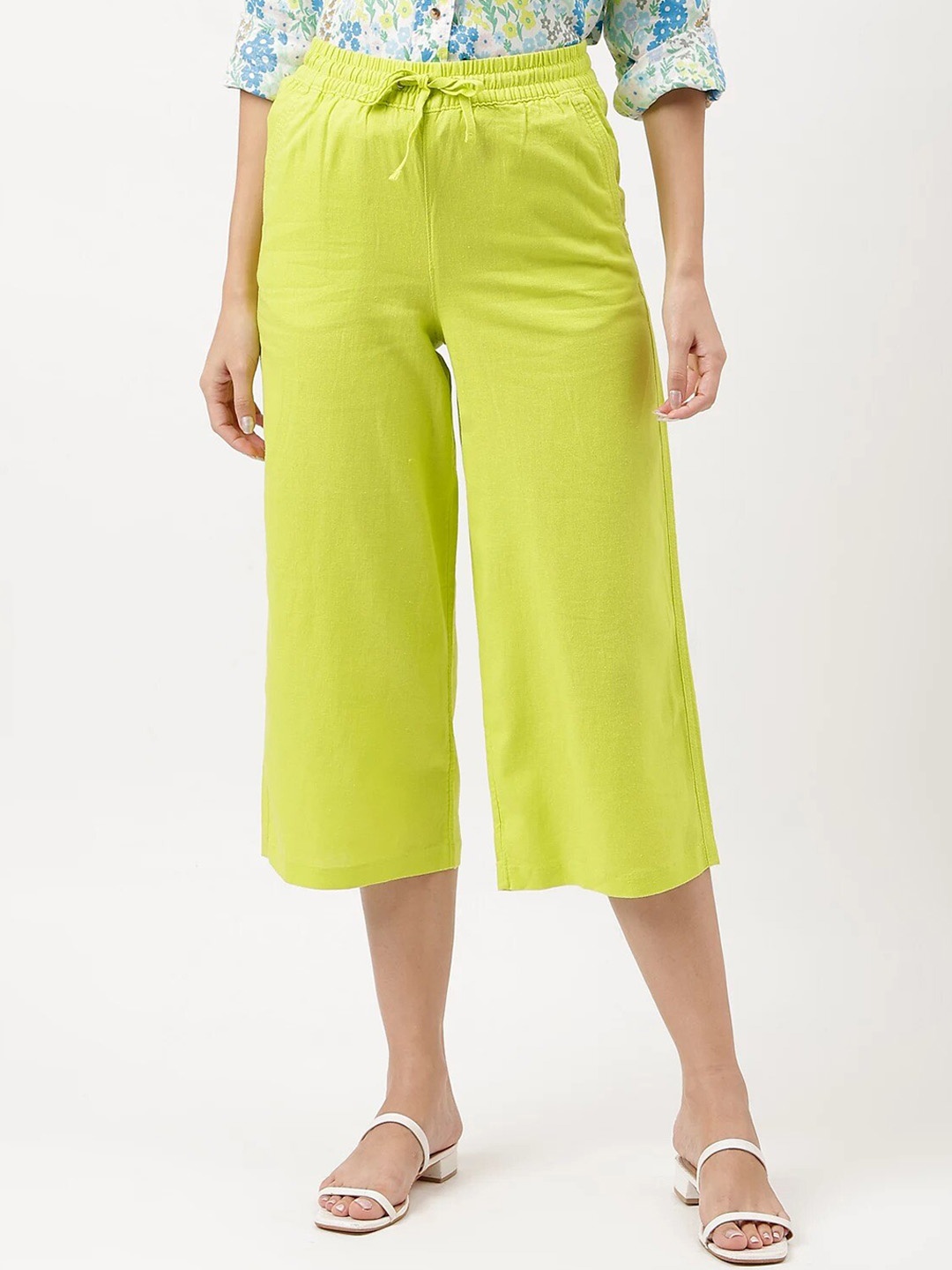 

Marks & Spencer Women Flared High-Rise Culottes Trousers, Lime green