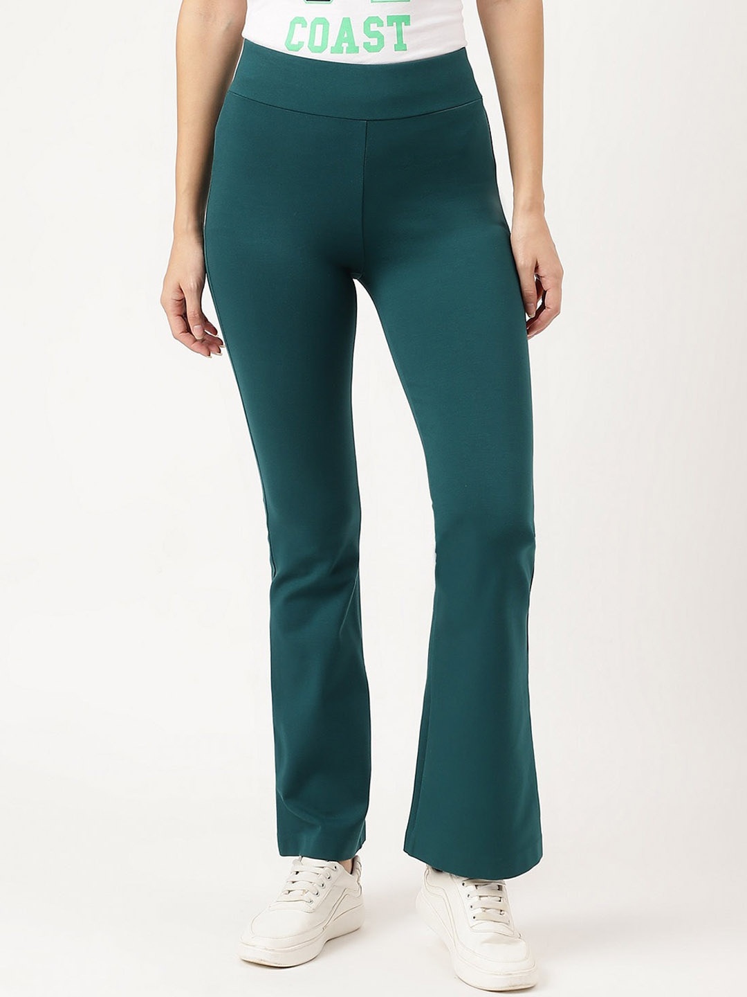 

Marks & Spencer Women High-Rise Regular Fit Bootcut Trousers, Teal