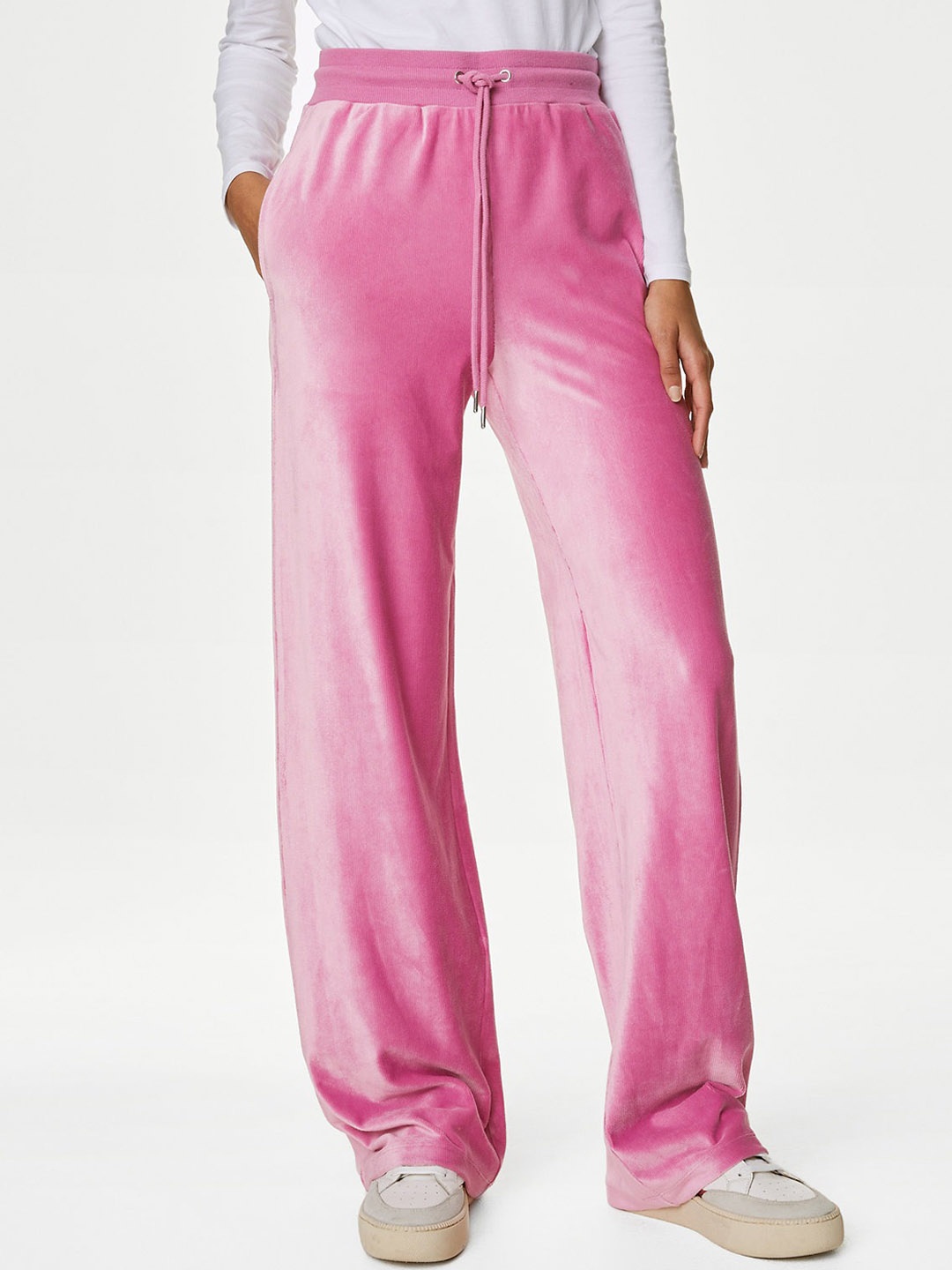 

Marks & Spencer Women Flared High-Rise Trousers, Pink