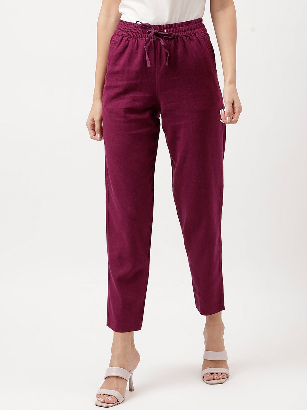

Marks & Spencer Women High-Rise Cropped Peg Trousers, Magenta