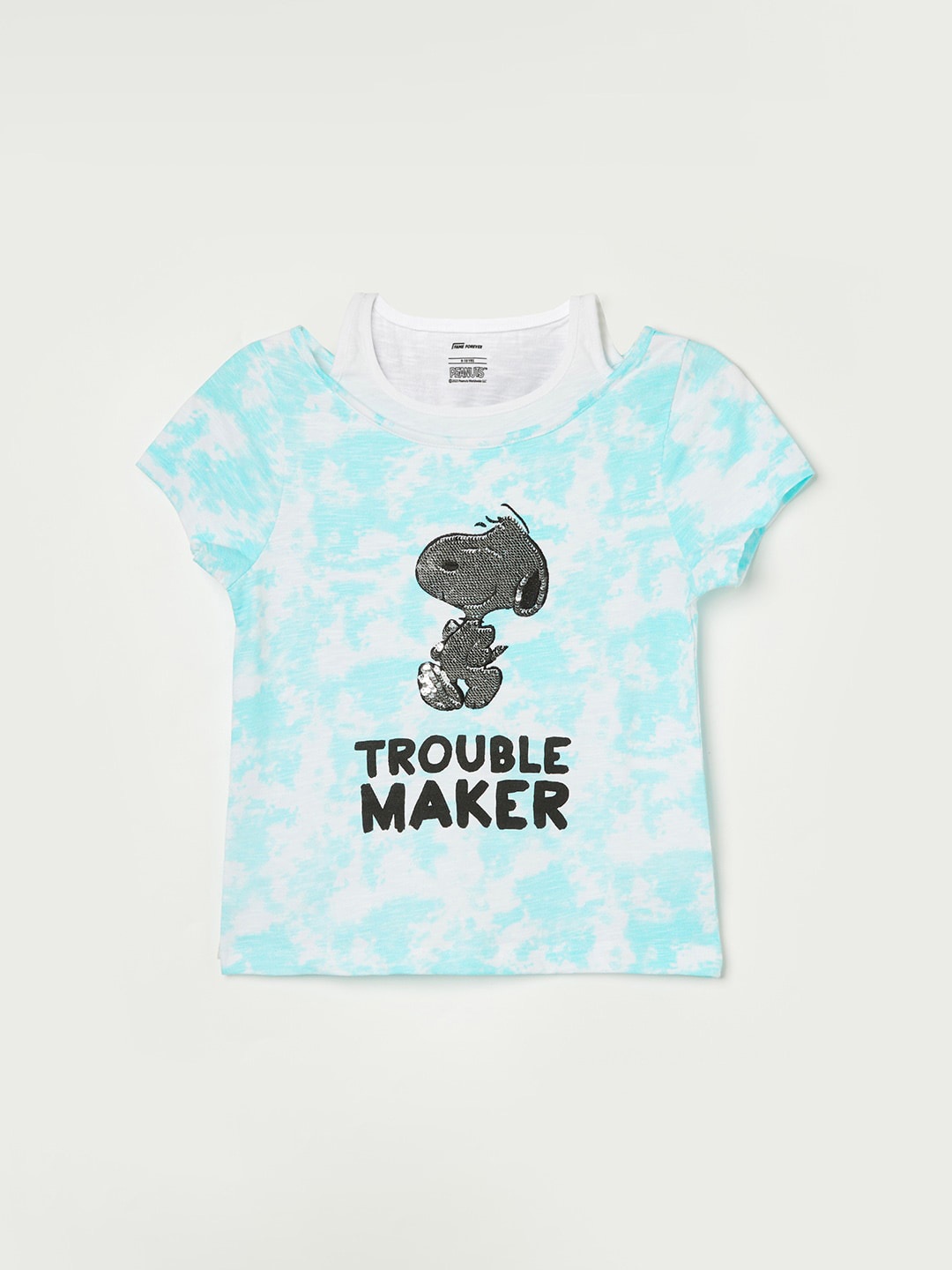 

Fame Forever by Lifestyle Girls Blue Printed Extended Sleeves Raw Edge T-shirt