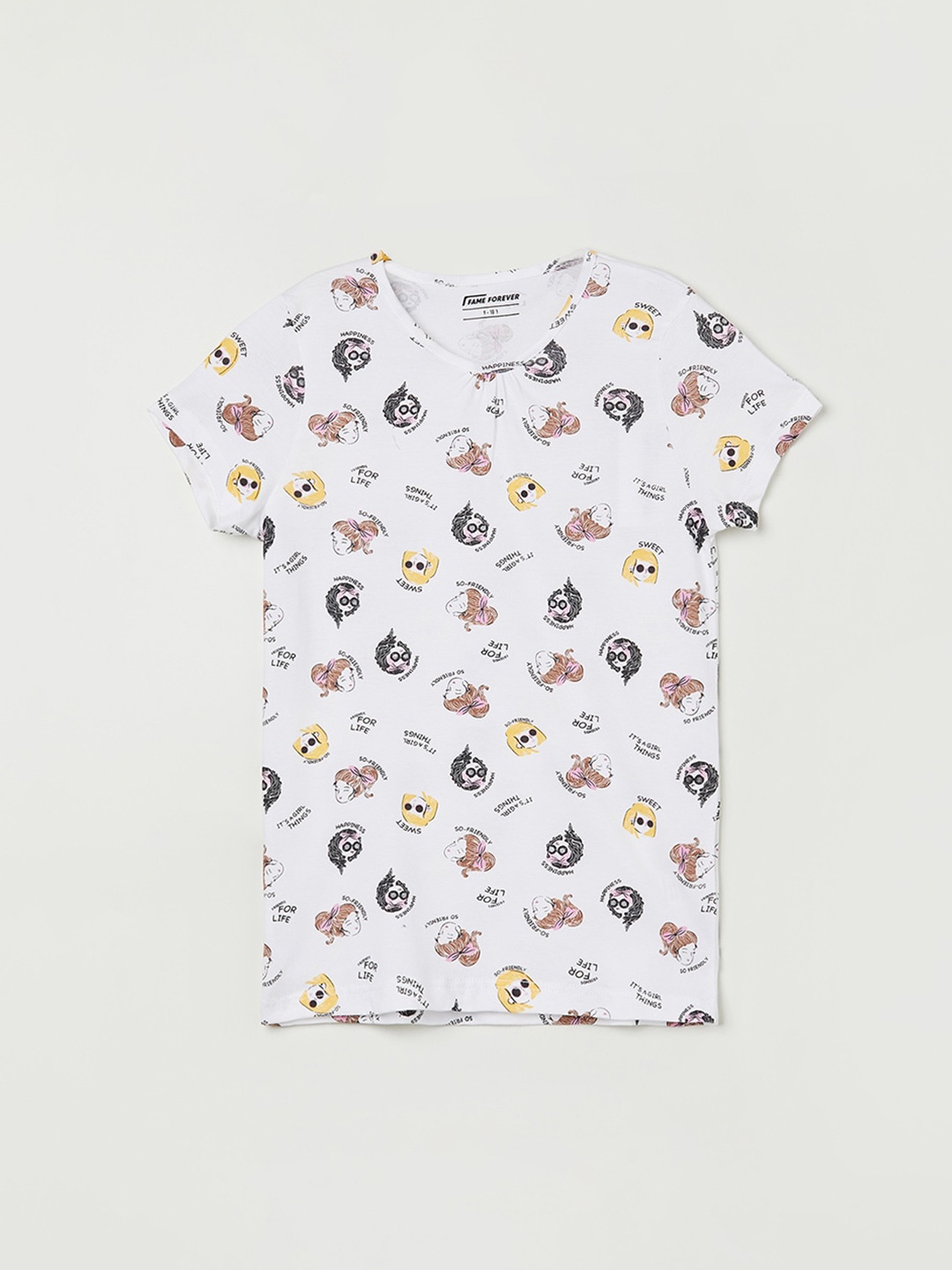 

Fame Forever by Lifestyle Girls White Floral Printed V-Neck Applique T-shirt