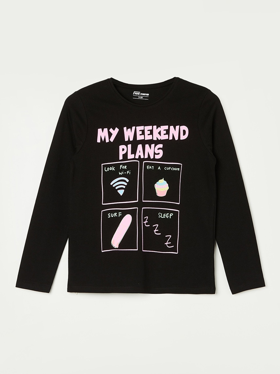 

Fame Forever by Lifestyle Girls Black Biker Printed Applique T-shirt