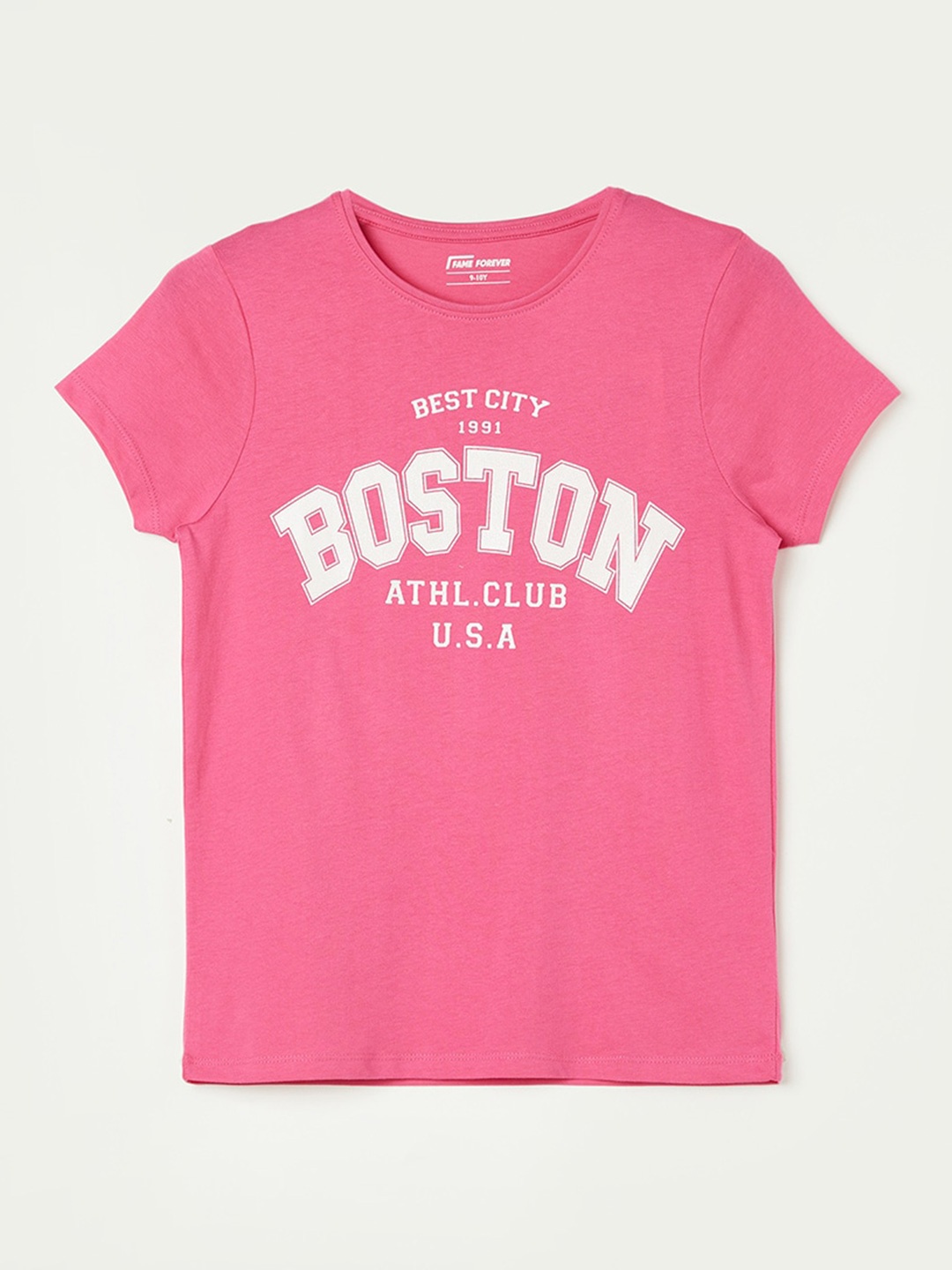 Fame Forever by Lifestyle Girls Pink Typography Printed Applique T-shirt