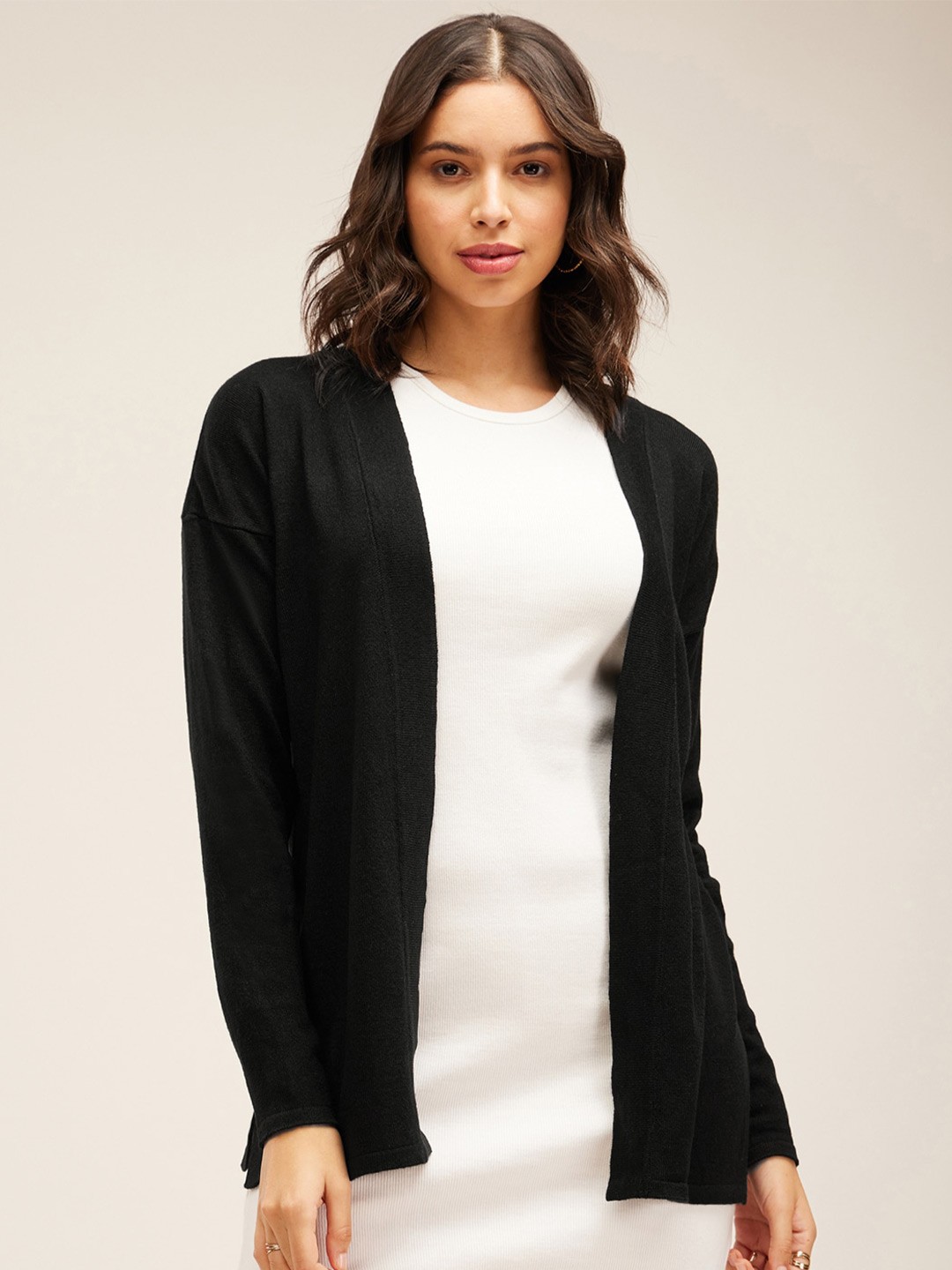 

FableStreet Shawl Collar Acrylic Front-Open Sweaters, Black
