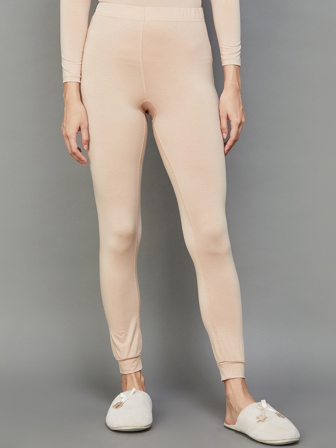 

Ginger by Lifestyle Women Ankle Length Ribbed Hem Thermal Bottom, Peach