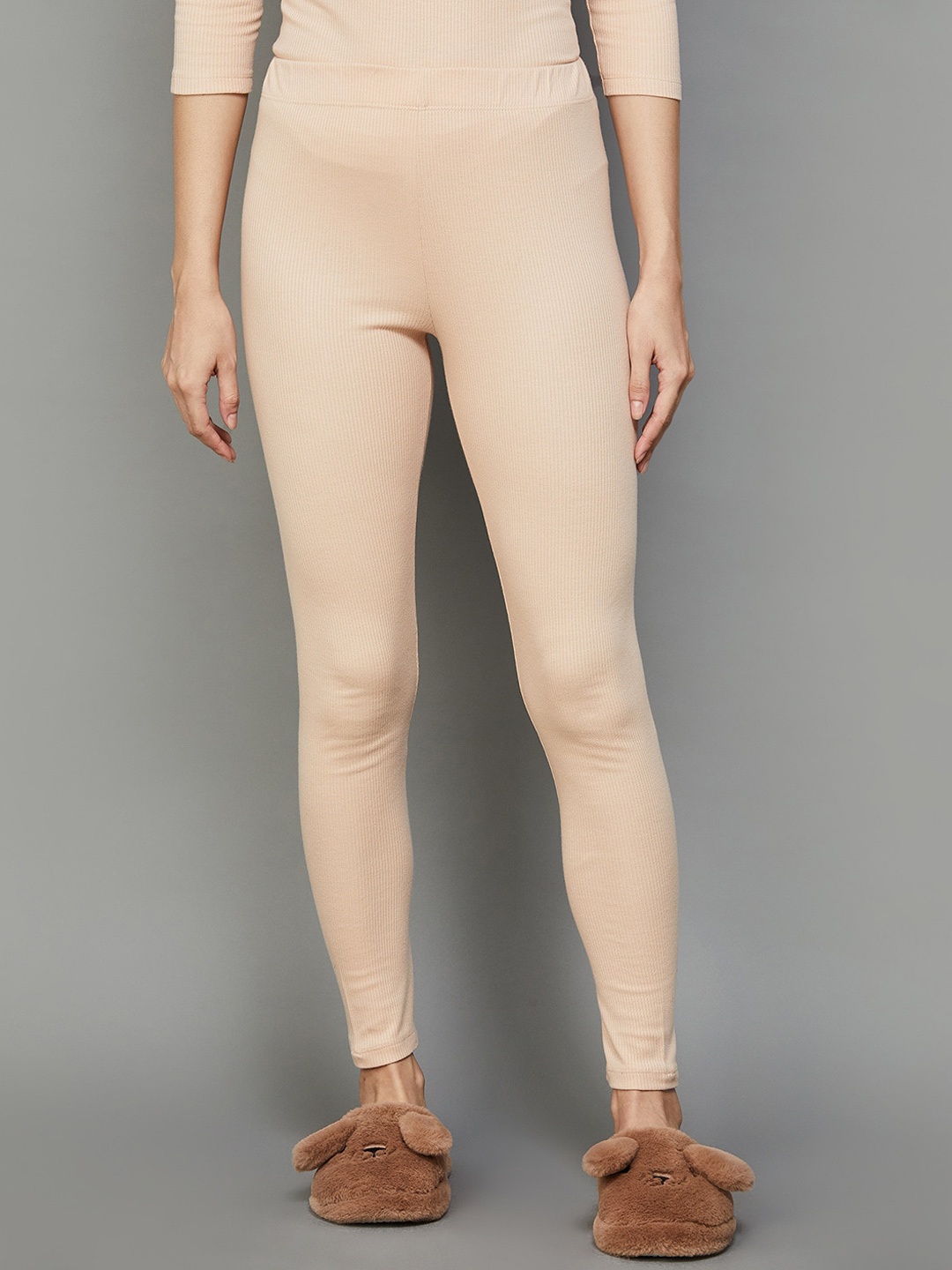 

Ginger by Lifestyle Women Cotton Ankle Length Ribbed Hem Thermal Bottom, Peach