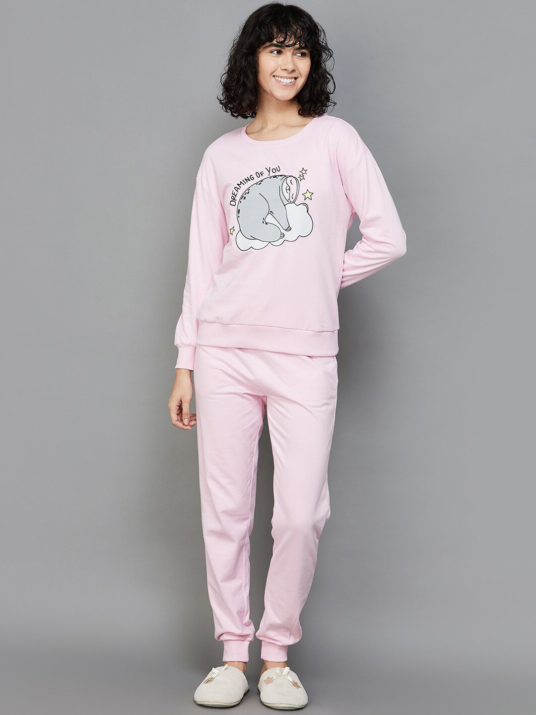 

Ginger by Lifestyle Graphic Printed Pure Cotton Night suit, Pink