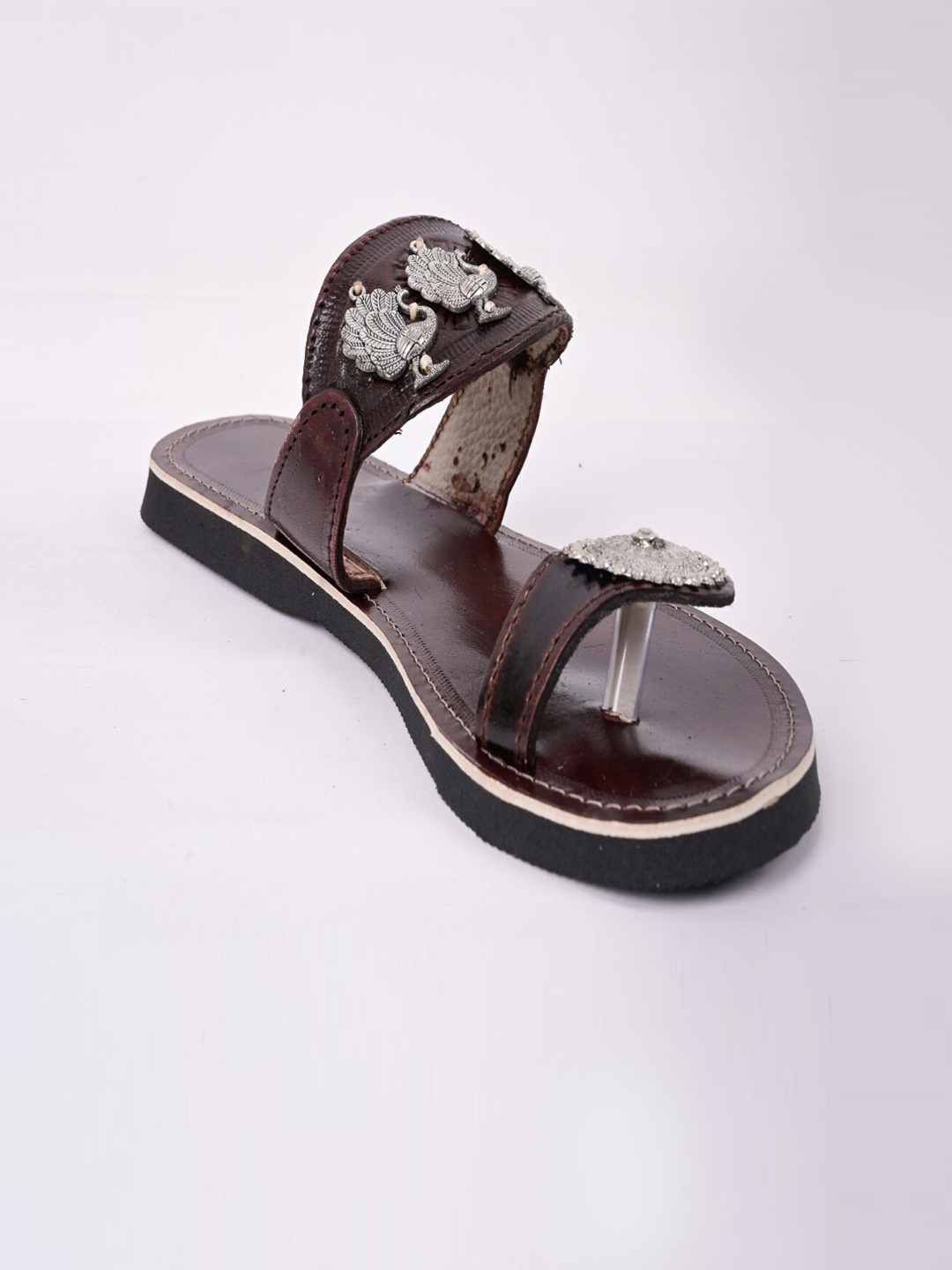 

Apratim Embellished Leather One Toe Flats, Brown