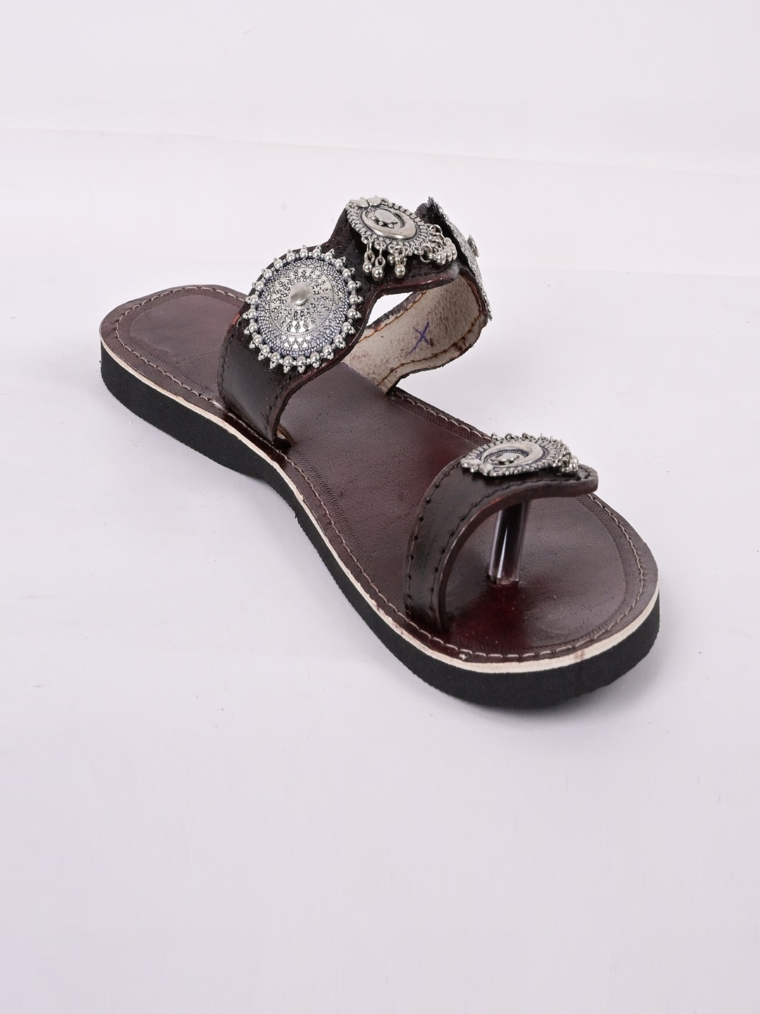 

Apratim Embellished Leather One Toe Flats, Brown