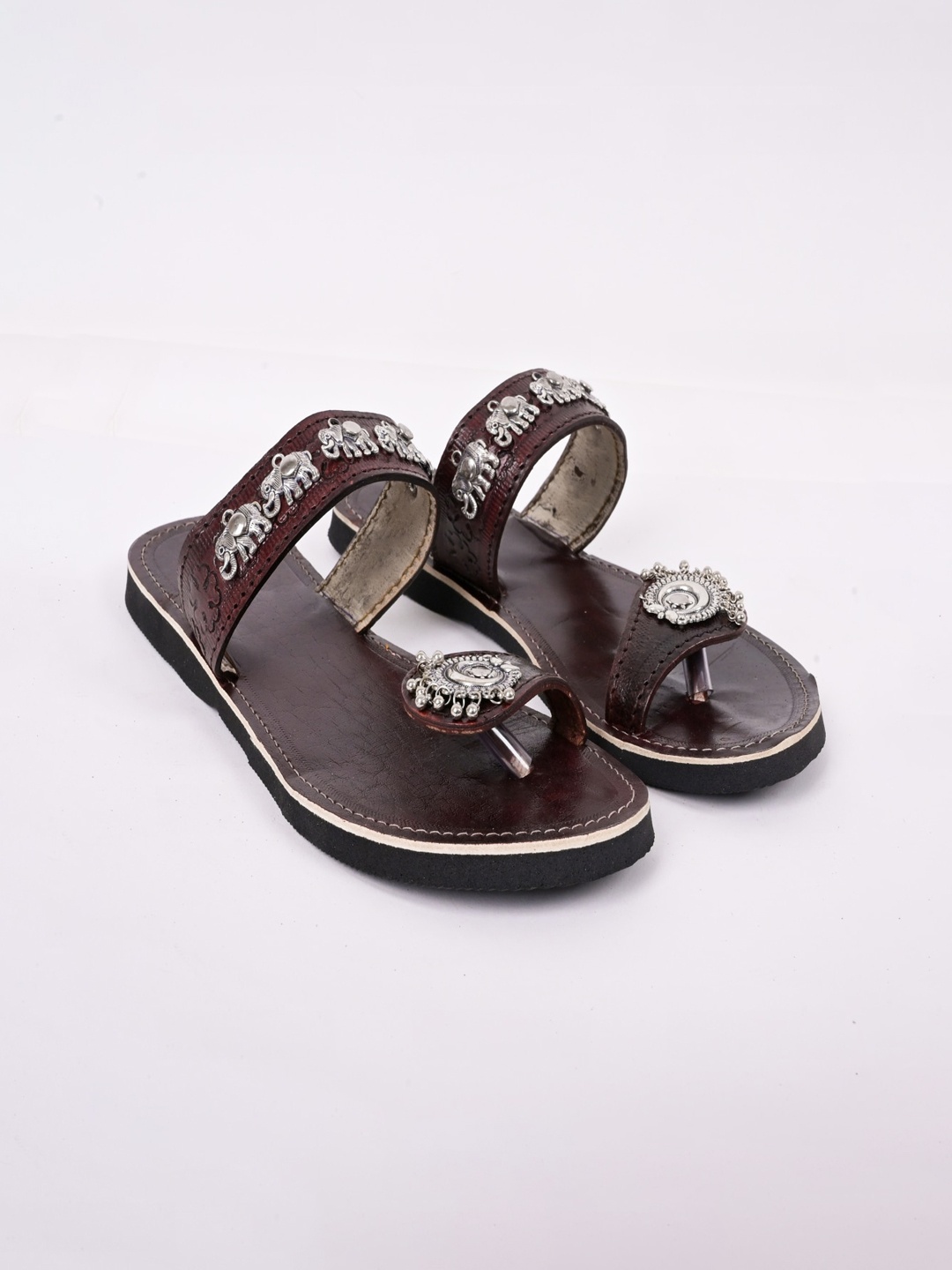 

Apratim Embellished Leather One Toe Flats, Brown