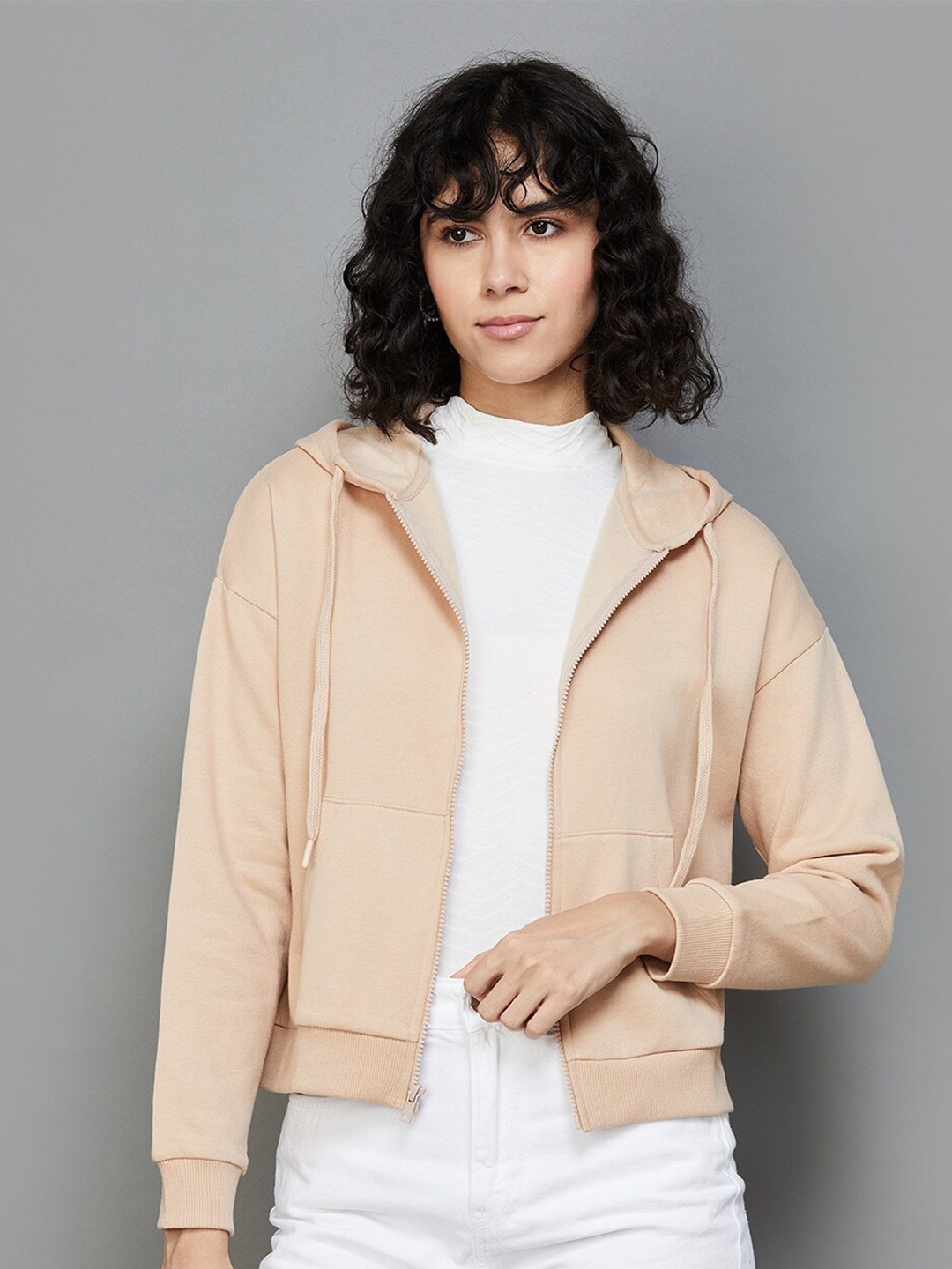 

Ginger by Lifestyle Hooded Neck Drop-Shoulder Cotton Sweatshirt, Beige
