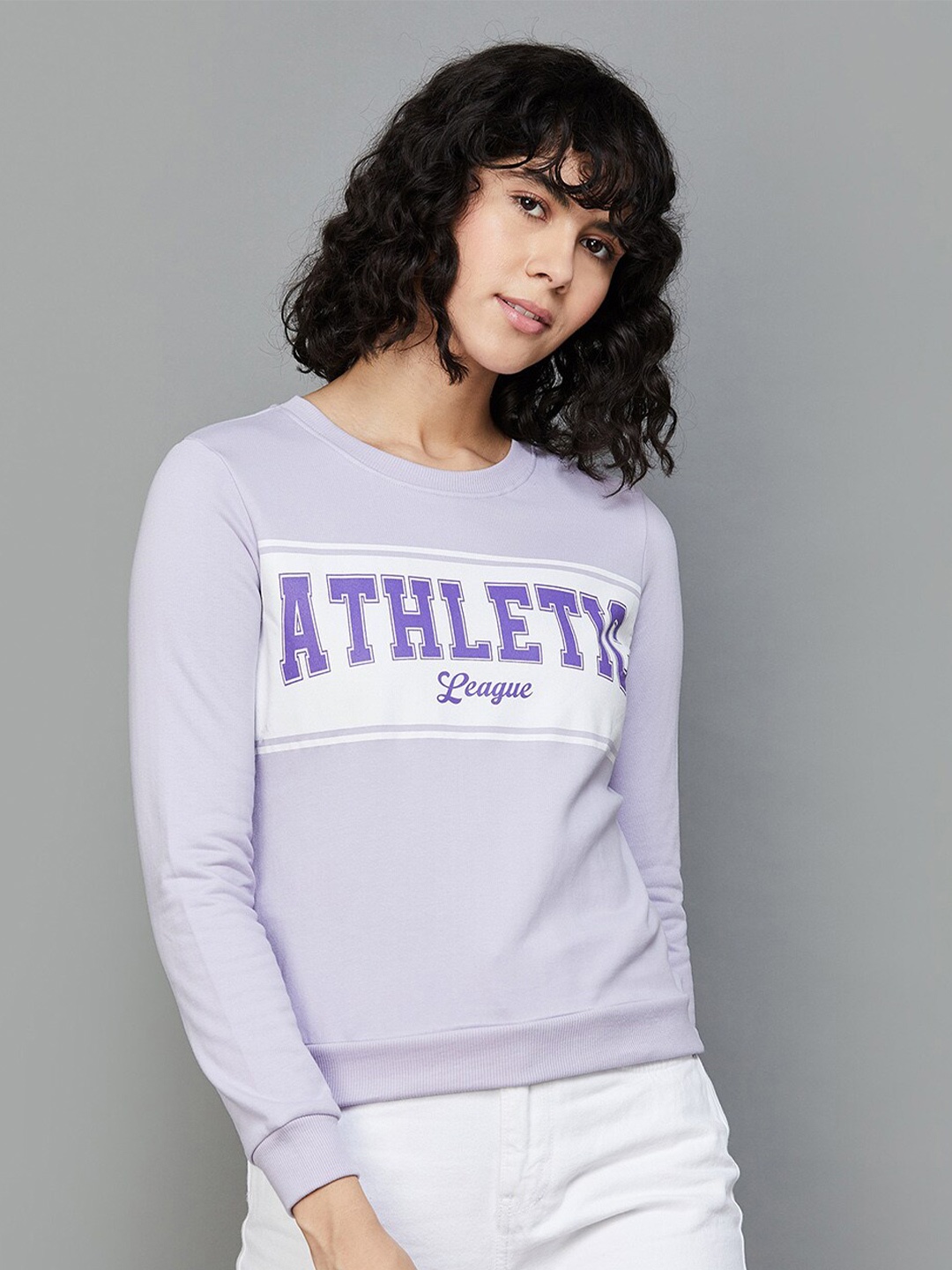 

Ginger by Lifestyle Typography Printed Cotton Sweatshirt, Purple