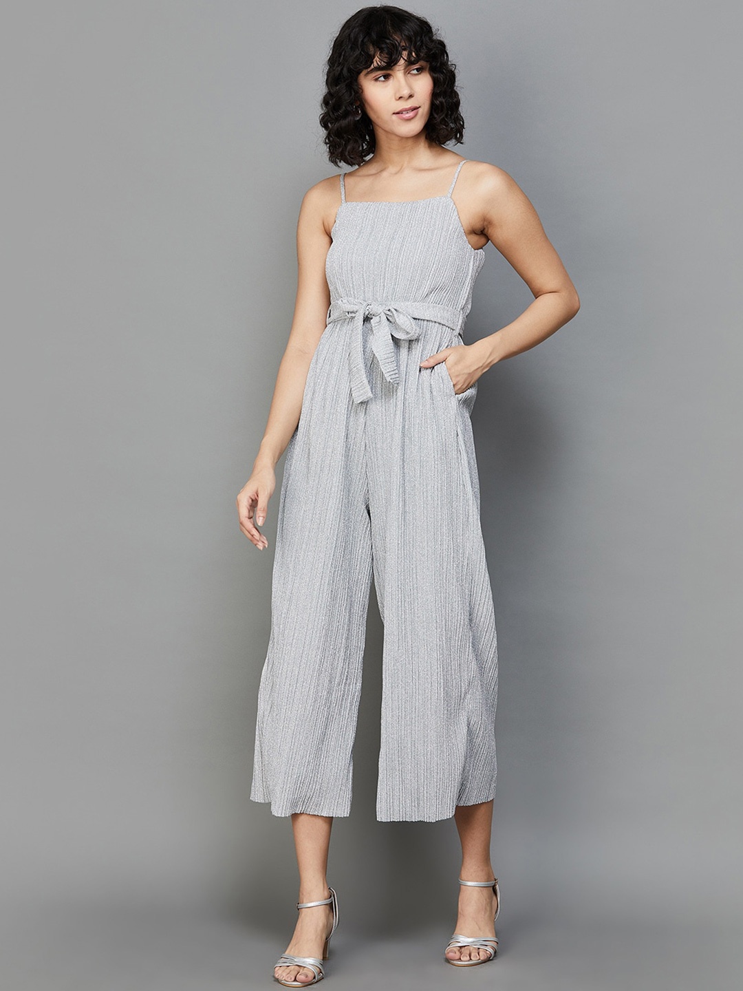 

Ginger by Lifestyle Self Design Shoulder Straps Basic Jumpsuit, Grey