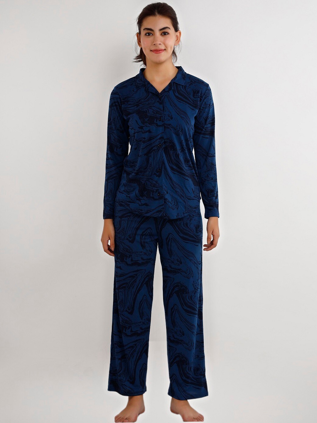 

VISO Absatrct Printed Night suit, Blue