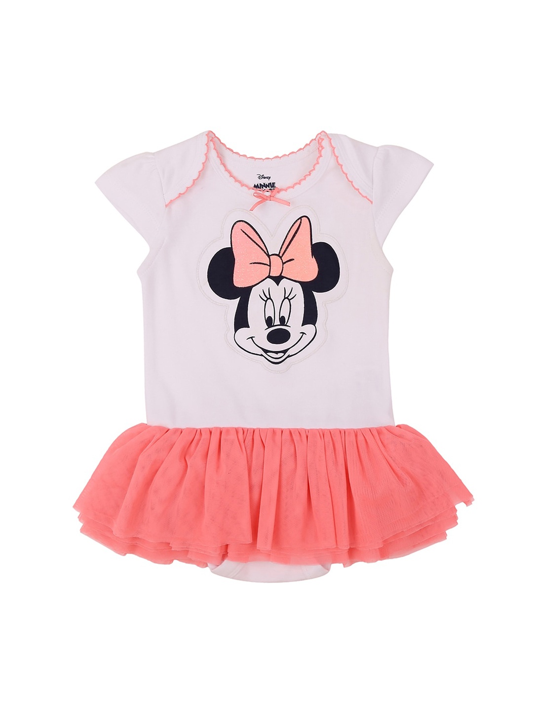 

Pantaloons Baby Infant Girls Minnie Mouse Printed Cotton Bodysuit With Headband, White